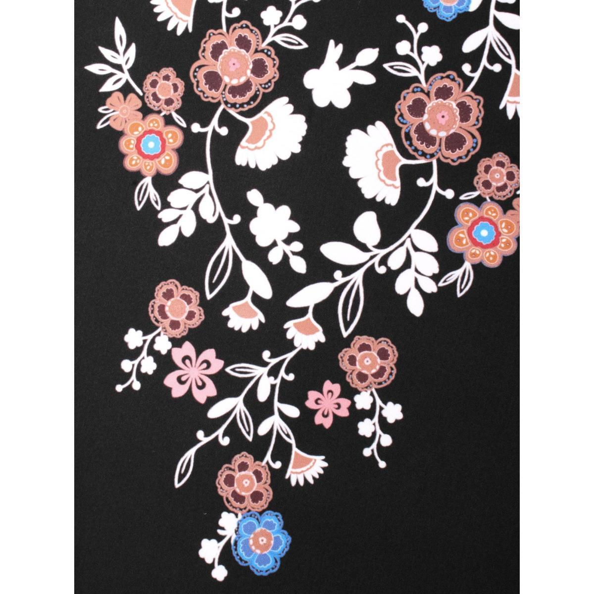 Plus Size Black Floral Puffy Sleeve V-Neck Blouse Women Elegant Long Sleeve Notched collar Everyday Blouses BloomChic 26/4X Product Image