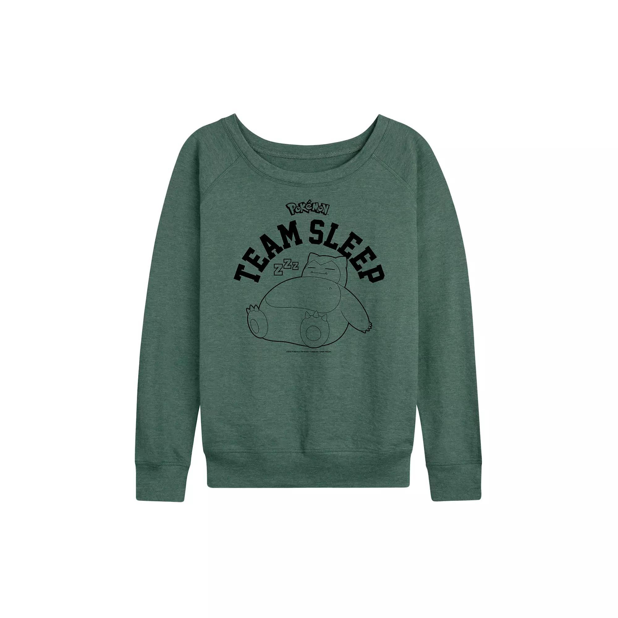 Womens Pokemon Snorlax Team Sleep French Terry Long Sleeve Tee Grey Green Product Image