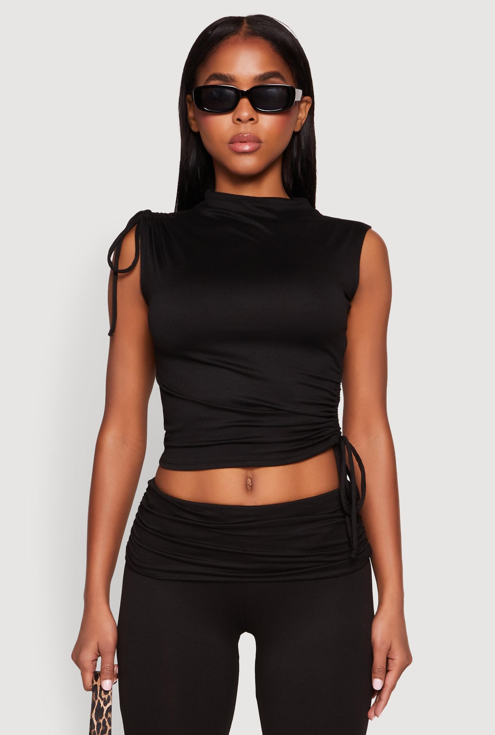 Womens Ruched Mock Neck Crop Top Product Image