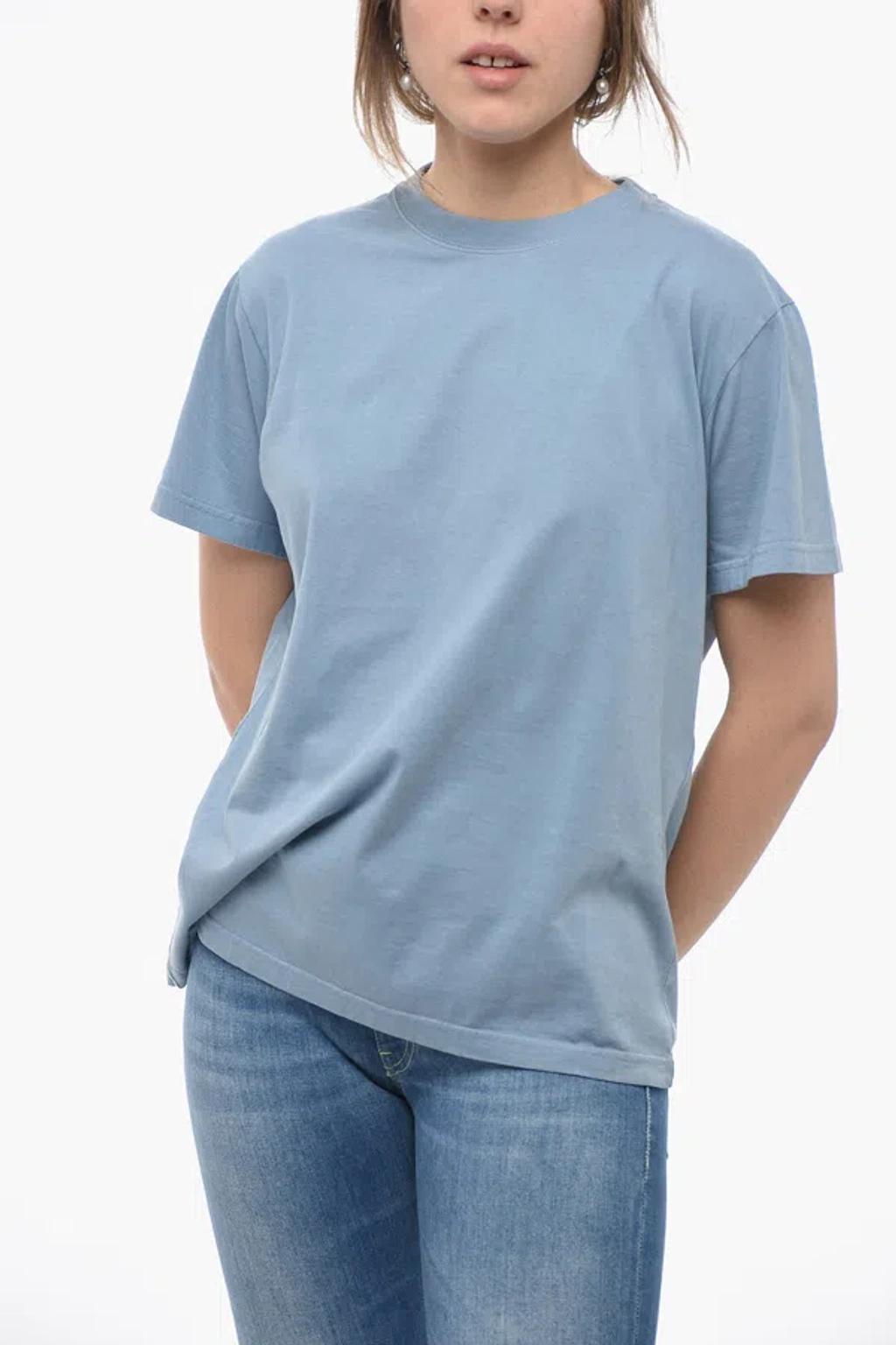 CHLOÉ Crew Neck Monochrome Cotton T-shirt In Blue Product Image