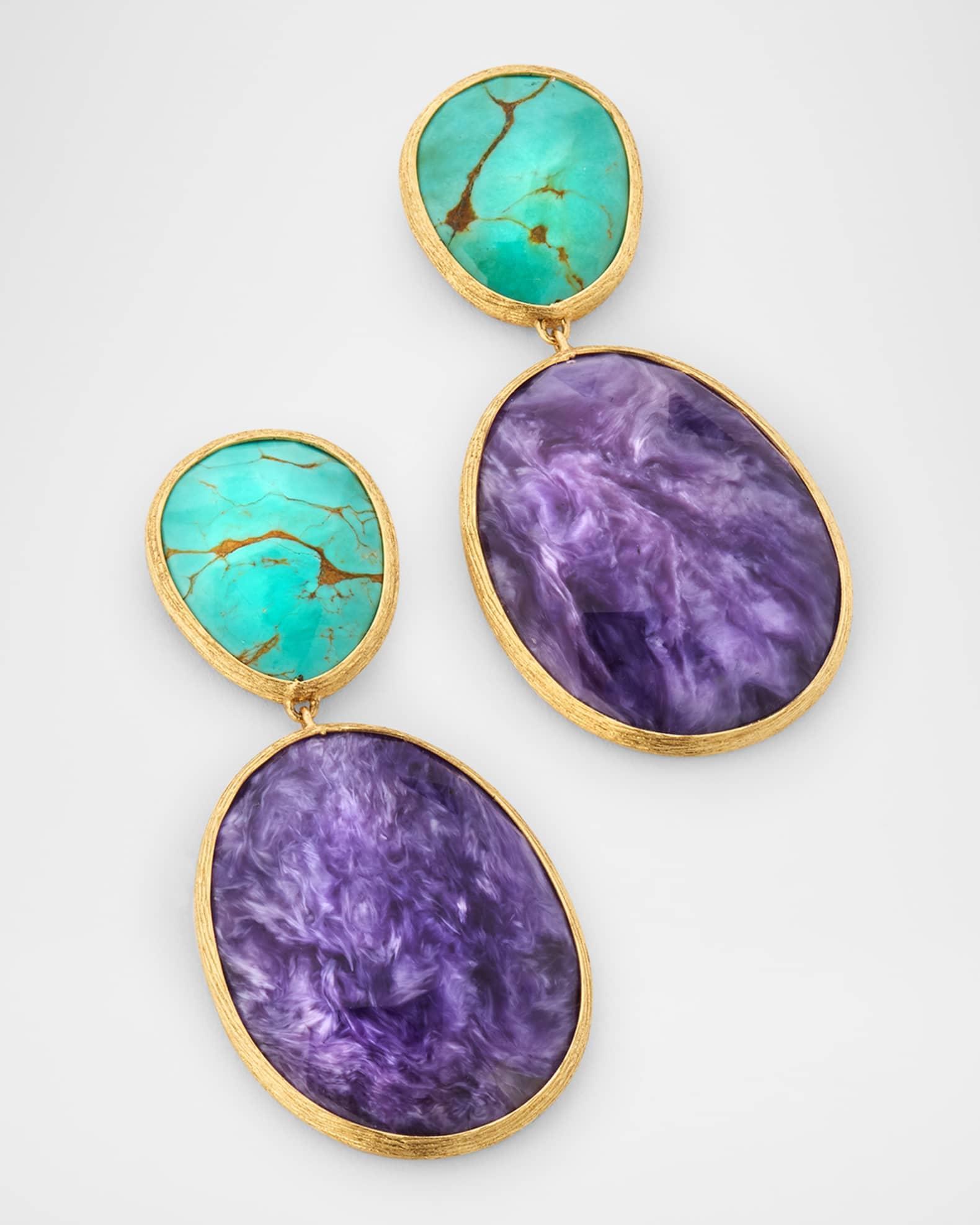 Lunaria 18K Yellow Gold Earrings with Turquoise and Charoite Product Image