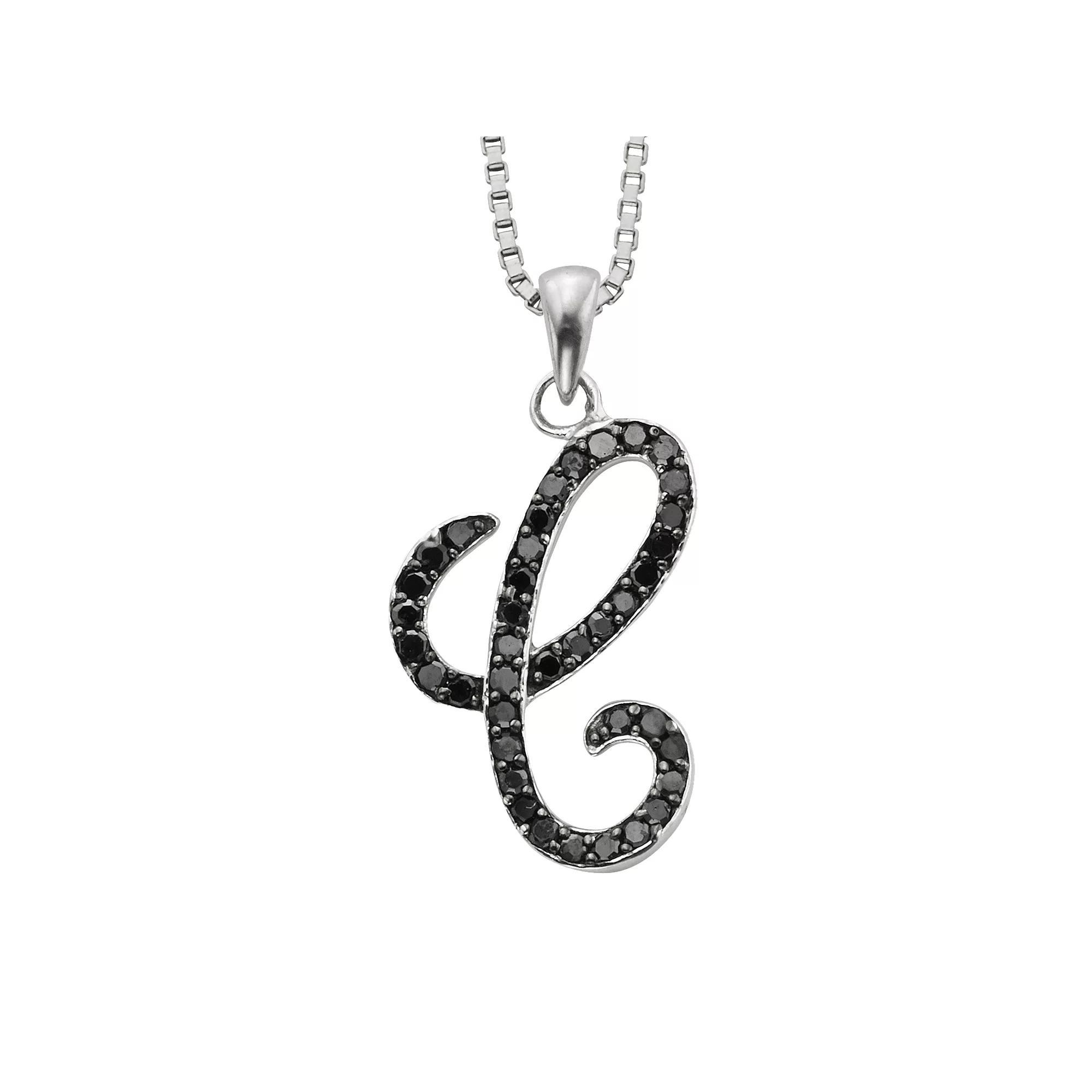 Jewelexcess Sterling Silver 1/4-ct. T.W. Black Diamond Initial Pendant, Women's, Size: 18", Q Product Image