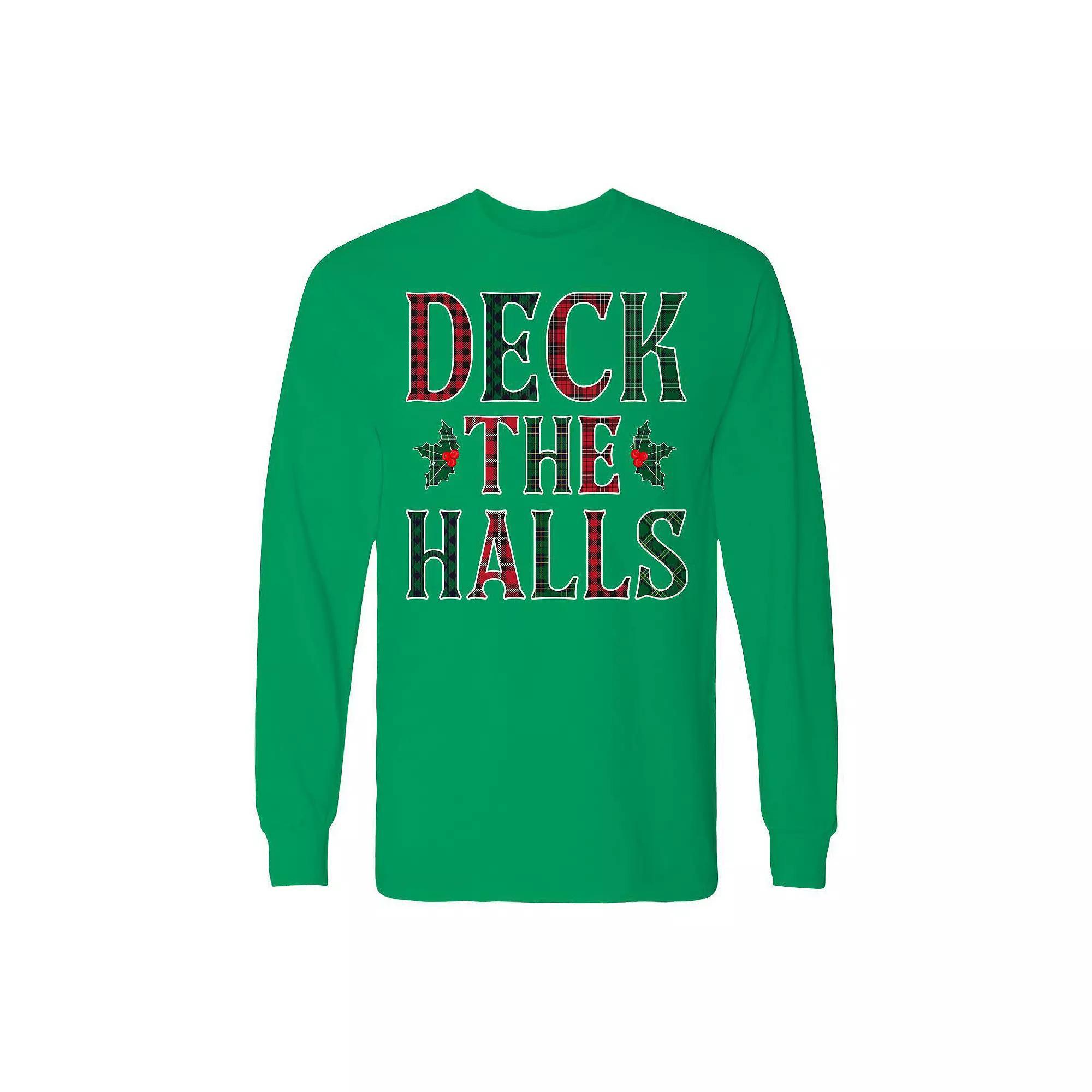 Men's Christmas Deck The Halls Long Sleeve Graphic Tee, Size: XL, White Product Image