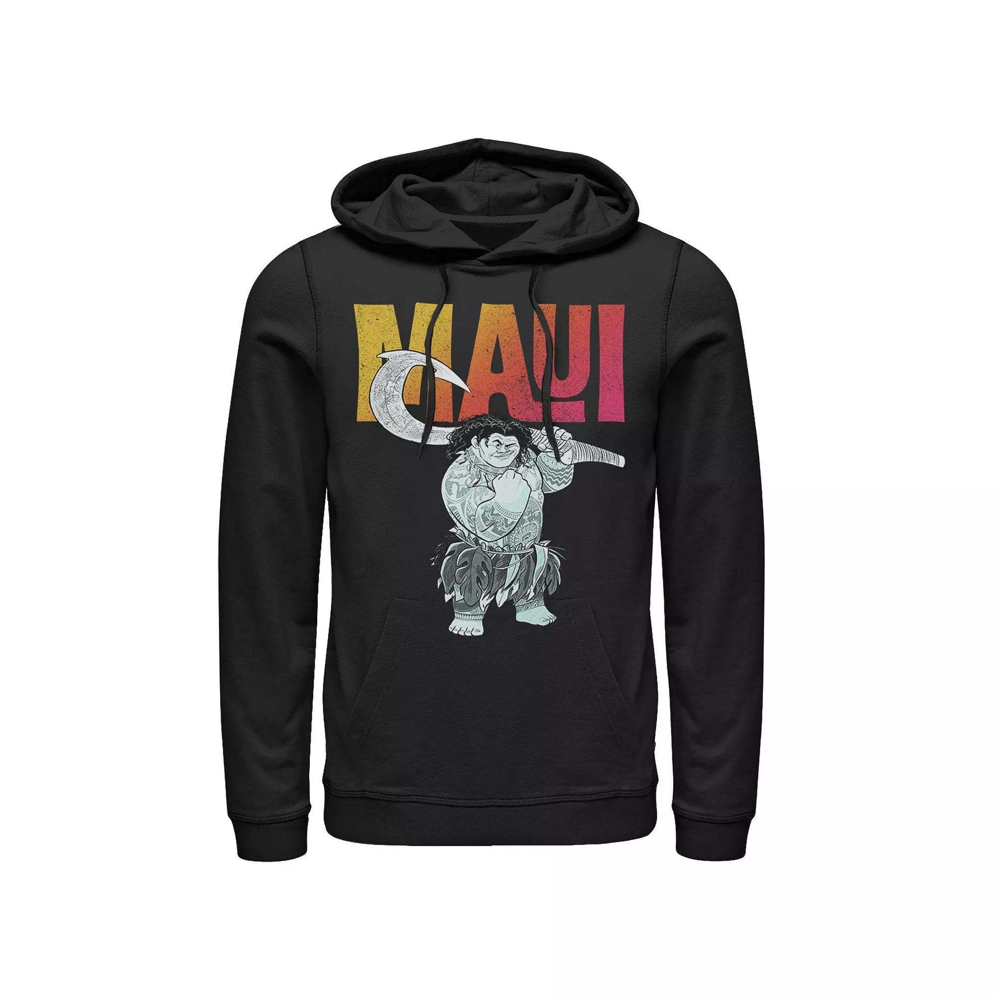 Disney's Moana Maui Gradient Text Tough Pose Portrait Men's Hoodie, Size: 3XL, Black Product Image
