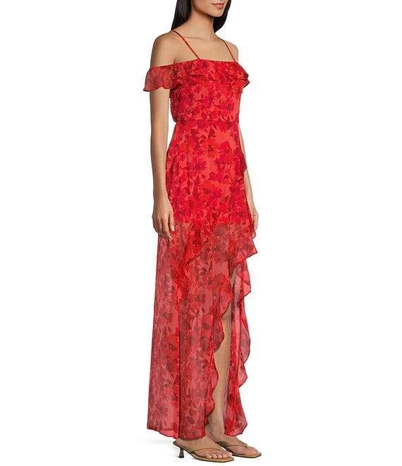 I.N. San Francisco Floral Print Off The Shoulder Asymmetrical Dress Product Image