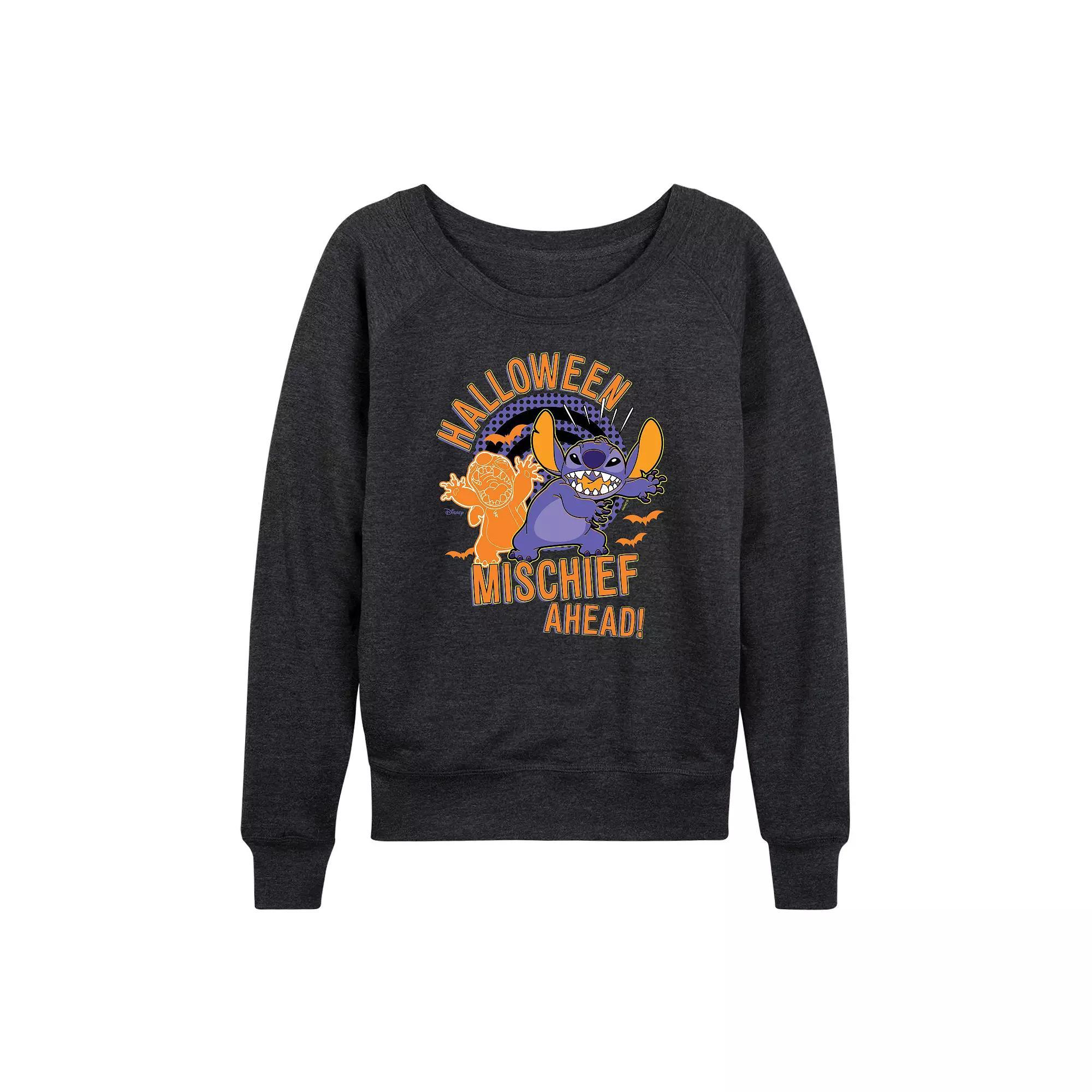 Disneys Lilo & Stitch Womens Halloween Mischief French Terry Long Sleeve Tee Heather Grey Product Image