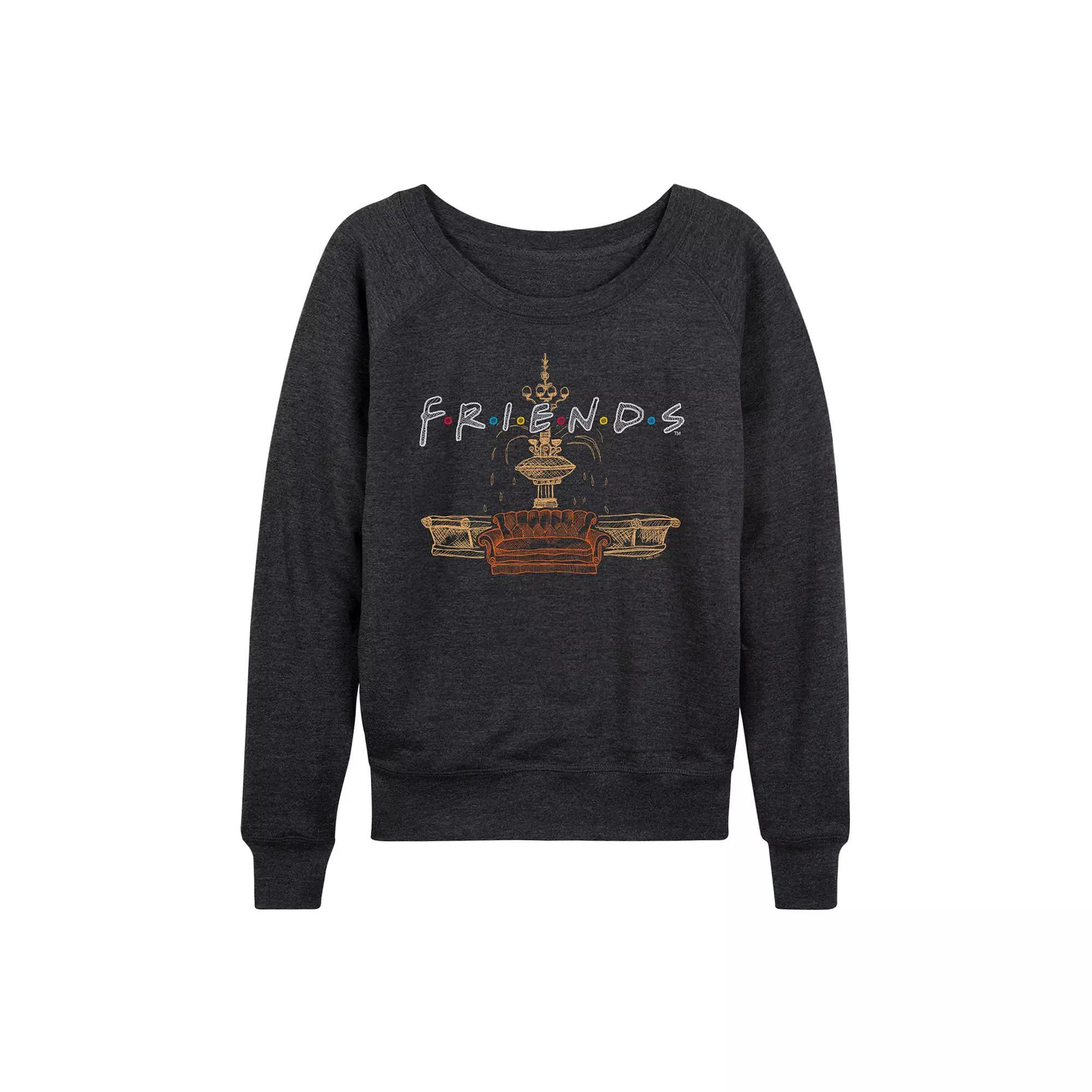 Womens Friends Couch Fountain Set French Terry Long Sleeve Tee Heather Grey Product Image