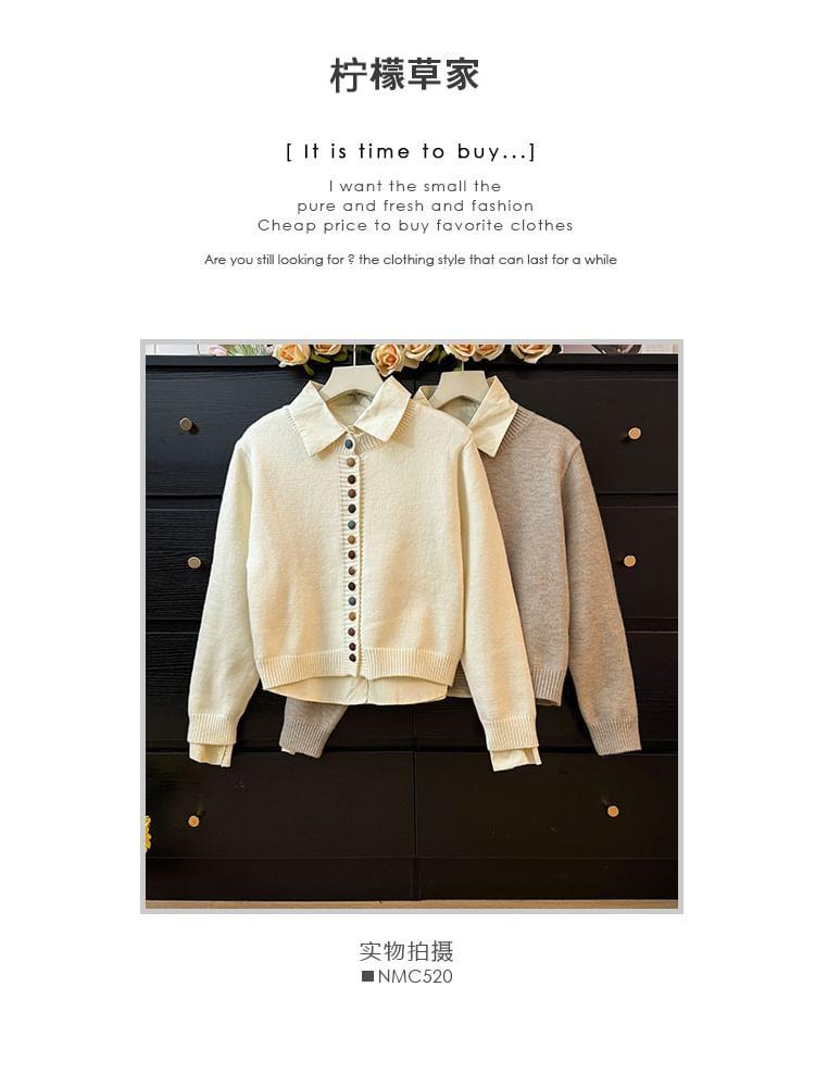 Set: Button-Up Knit Crop Top + Plain Crop Shirt Product Image