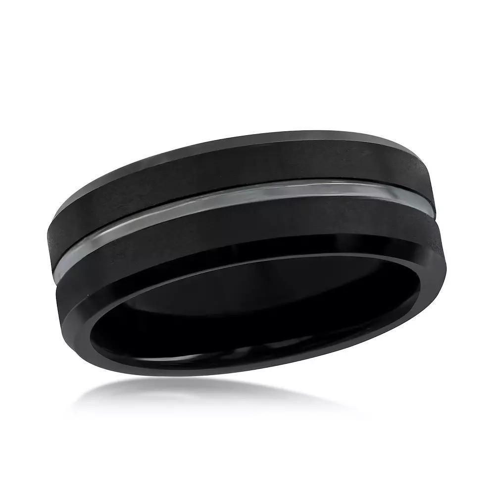 Metallo Sleek Luxe Interior Stripe Tungsten Ring, Men's, Size: 9, Black Product Image