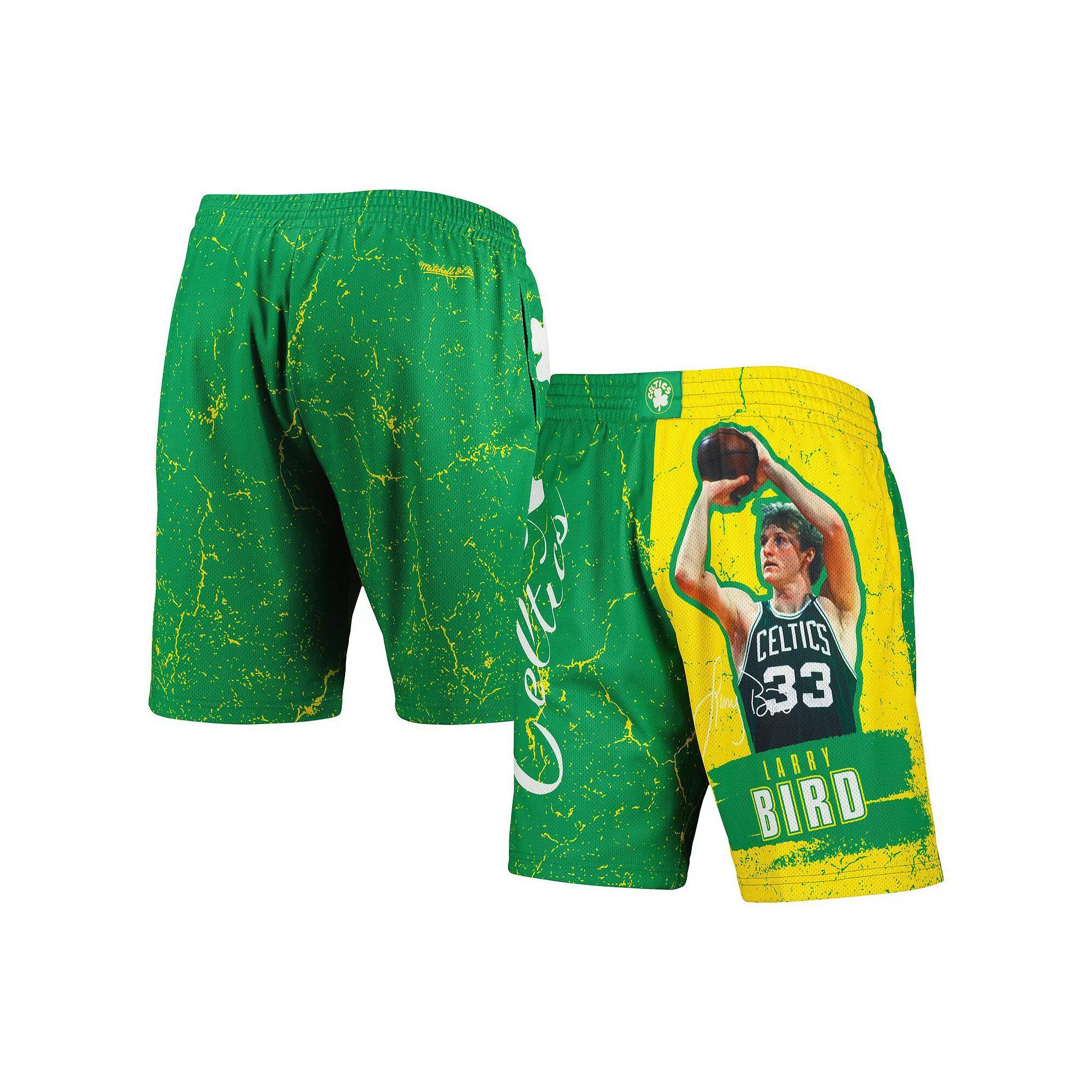 Men's Mitchell & Ness Larry Bird Green Boston Celtics Hardwood Classics Player Burst Shorts, Size: Small Product Image