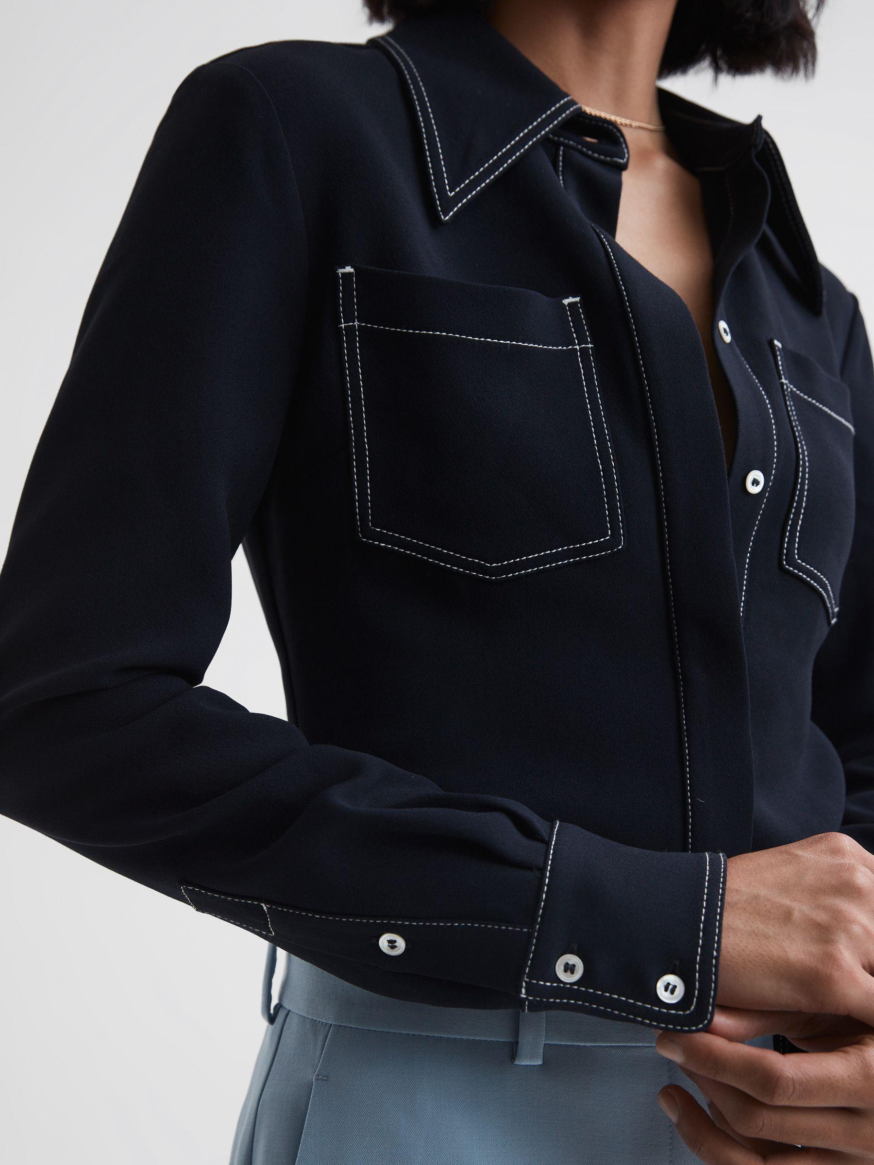 Premium Stitch Detail Fitted Shirt in Navy Product Image