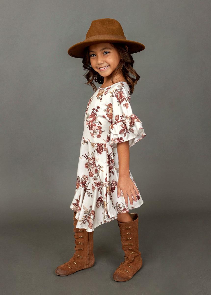 Emilia Dress in Ecru Floral Girls Product Image
