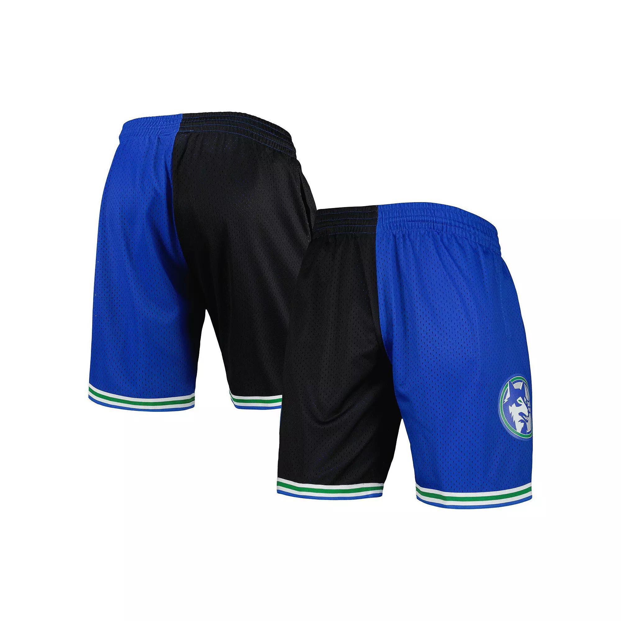 Men's Mitchell & Ness Black/Blue Minnesota Timberwolves Hardwood Classics 1993 Split Swingman Shorts, Size: 2XL Product Image