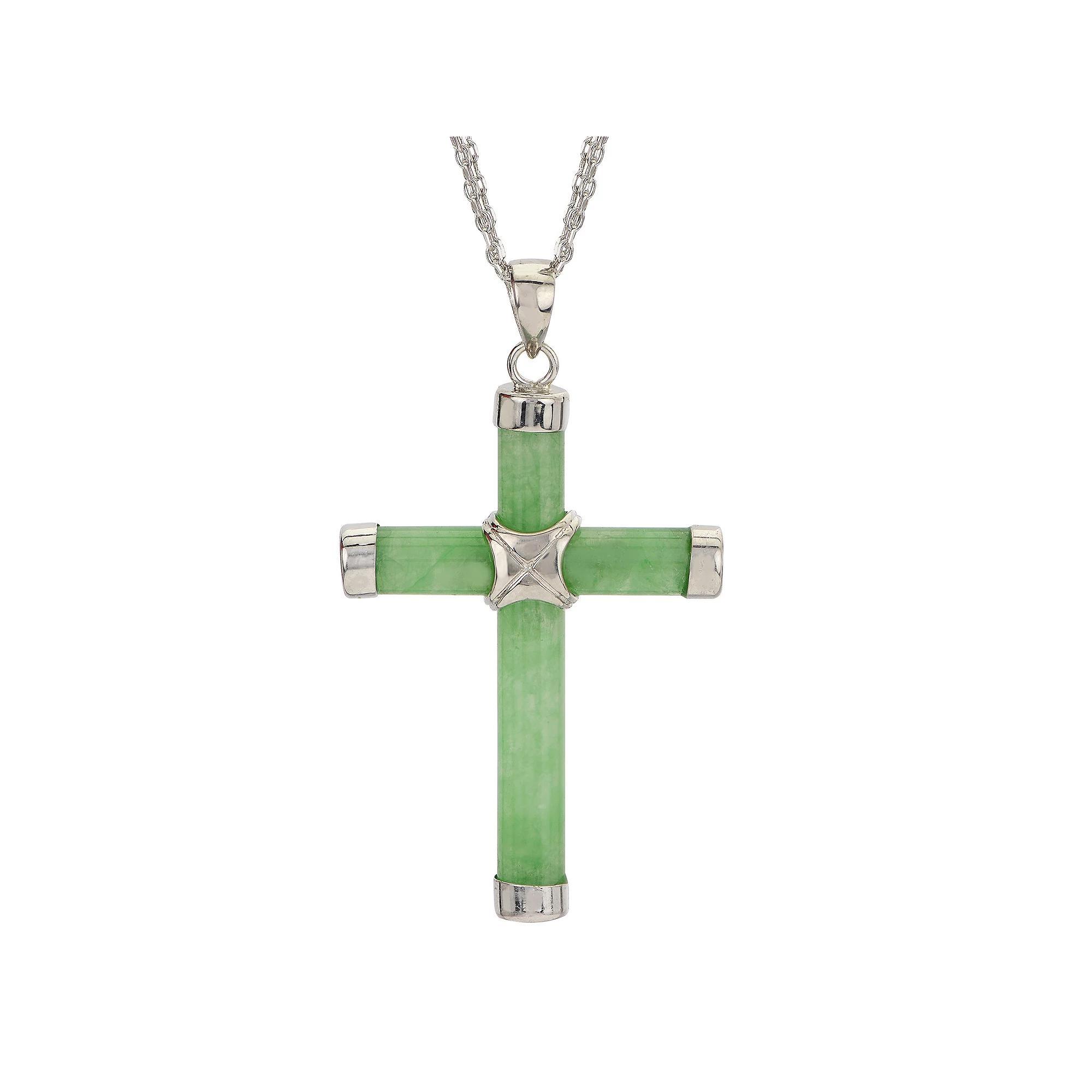 Sterling Silver Jade Cross Pendant Necklace, Womens Product Image