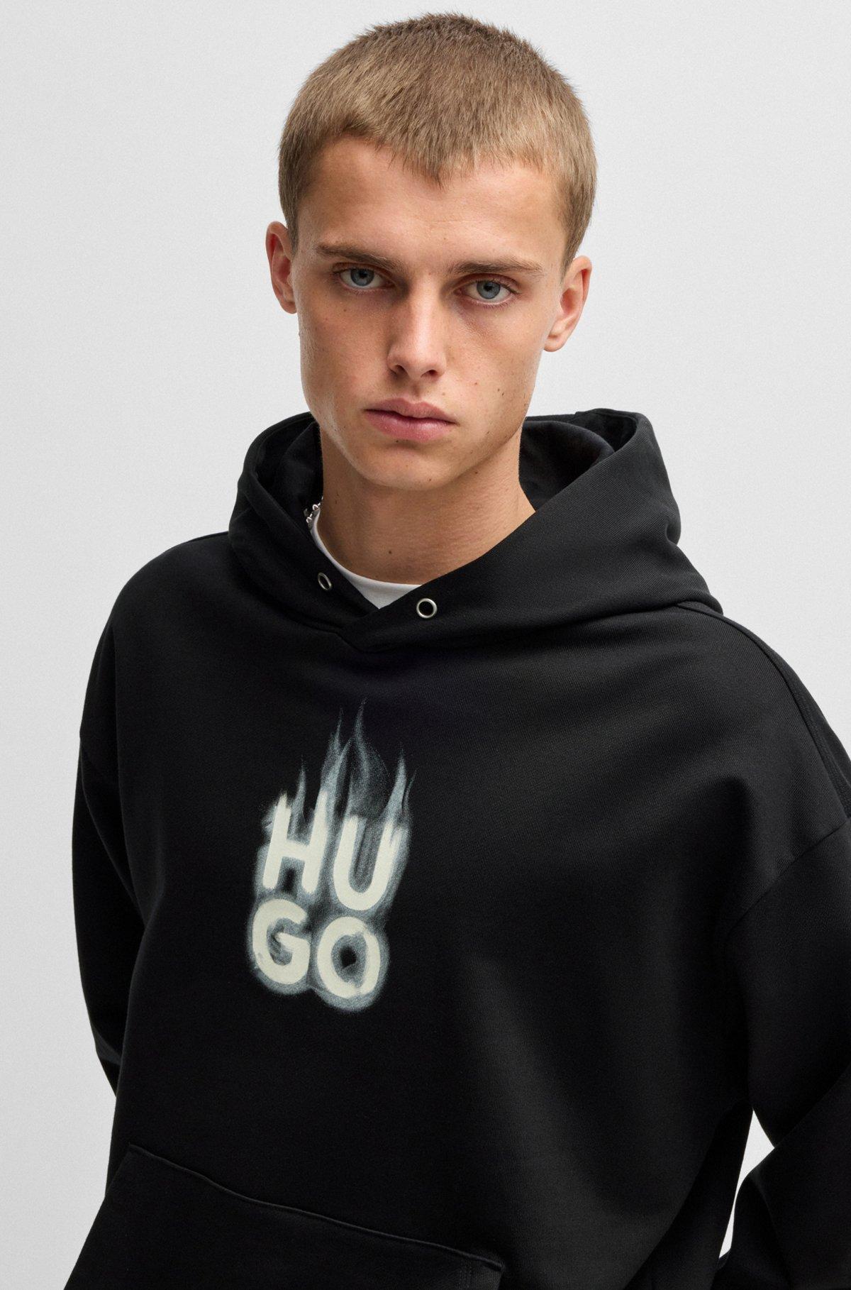Cotton-terry hoodie with stacked smoke logo print Product Image