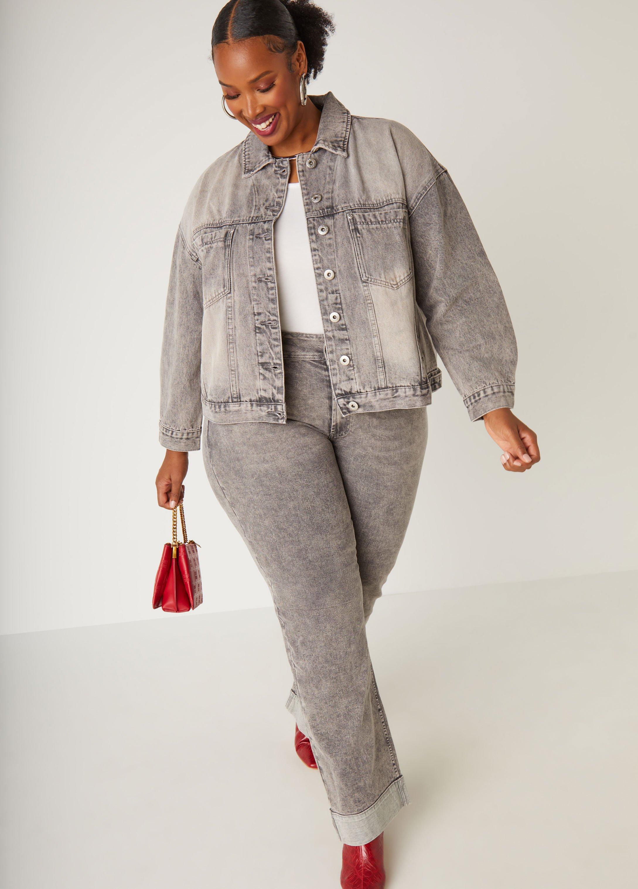 Cuffed Acid Wash Wide Leg Jeans Product Image