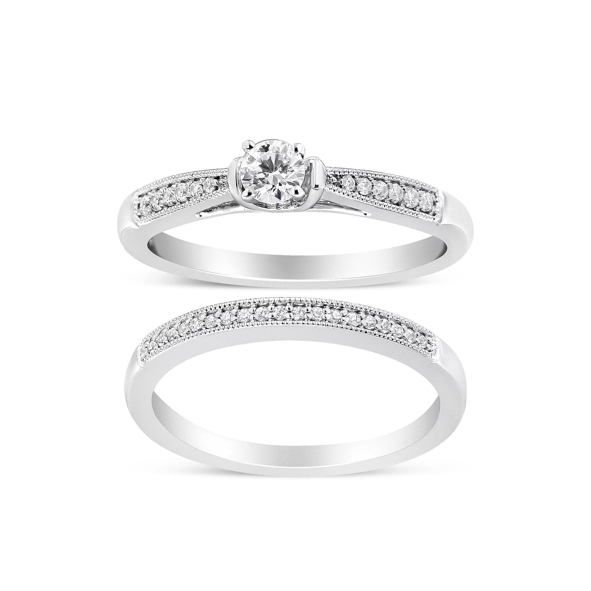 Haus of Brilliance Sterling Silver 1/3 Carat T.W. Diamond Classic Engagement Ring Bridal Set, Women's, Size: 6 Product Image