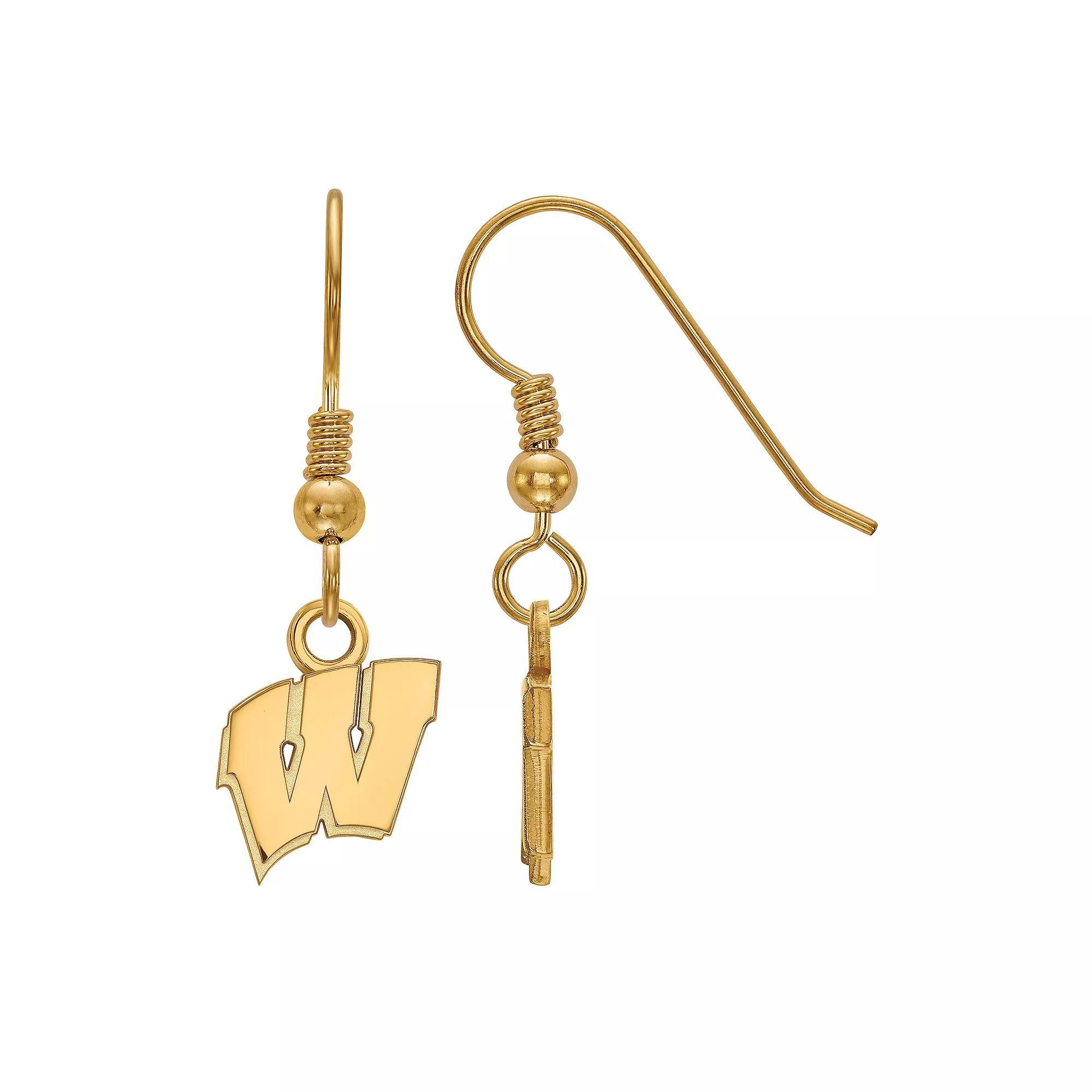 LogoArt 14k Gold Plated Silver Wisconsin Badgers Dangle Earrings, Women's, Size: 29 mm Product Image