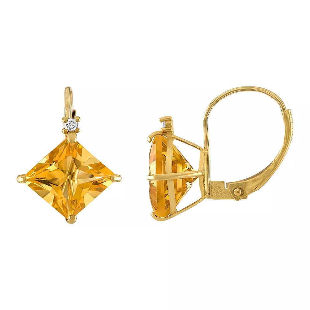 Tiara 10k Gold Citrine & Diamond Accent Leverback Earrings, Women's Product Image