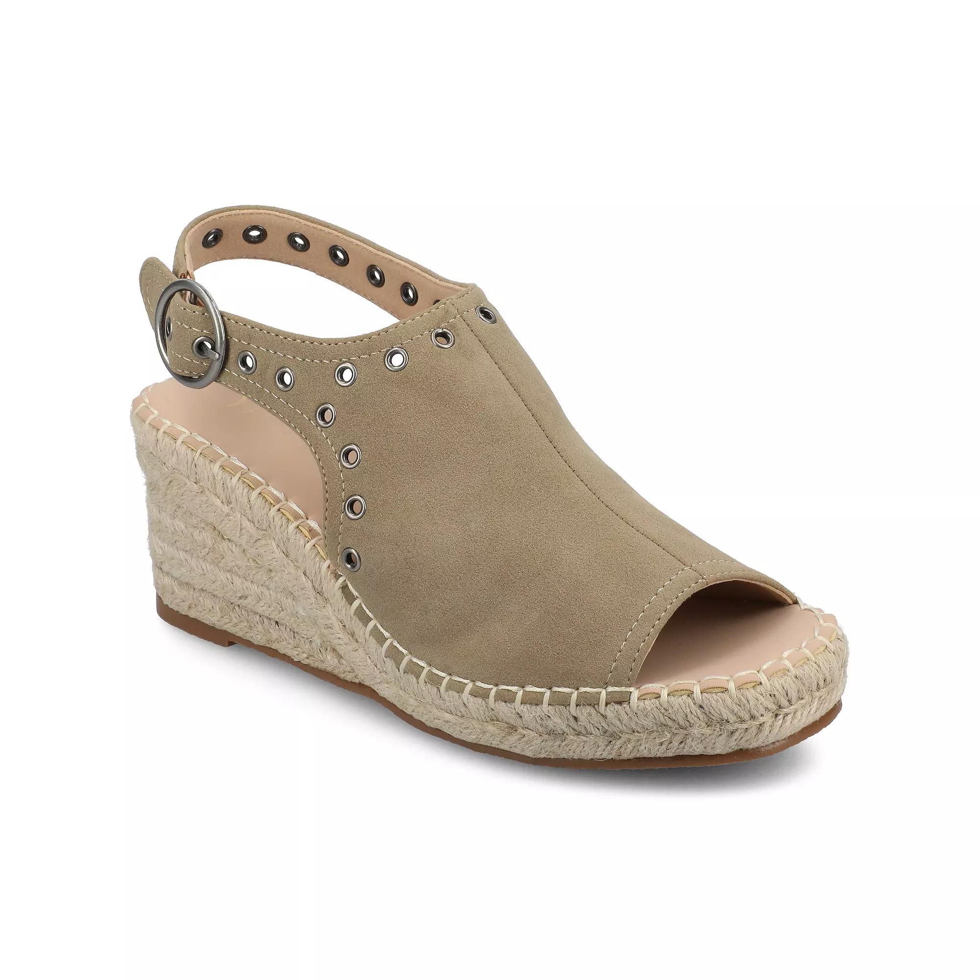 Journee Crisie Womens Ankle Strap Espadrille Wedge Sandals Brown Product Image