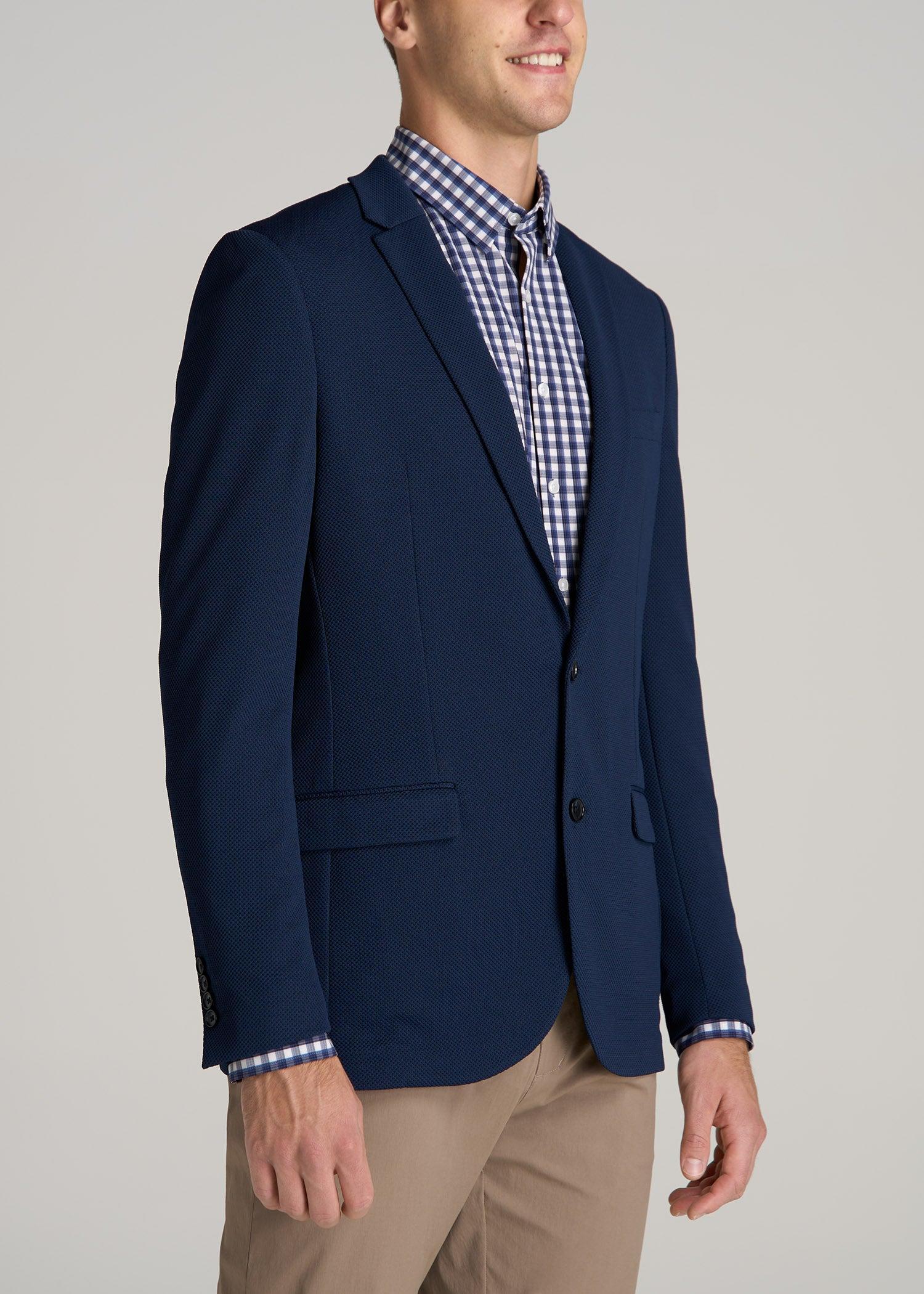 Textured Blazer for Tall Men in Navy Blue Product Image