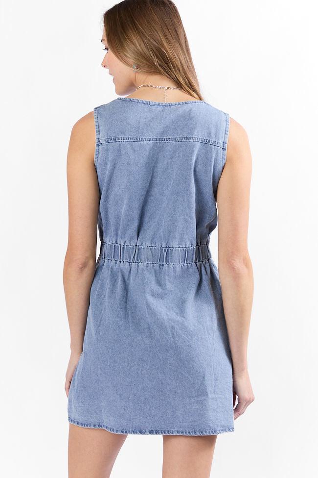 Strike A Chord Light Wash Denim Button Front Dress Product Image