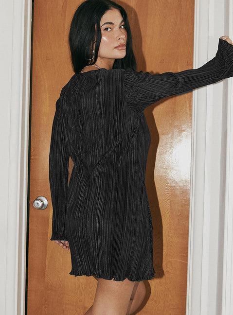 Malop Long Sleeve Mini Dress Black Product Image