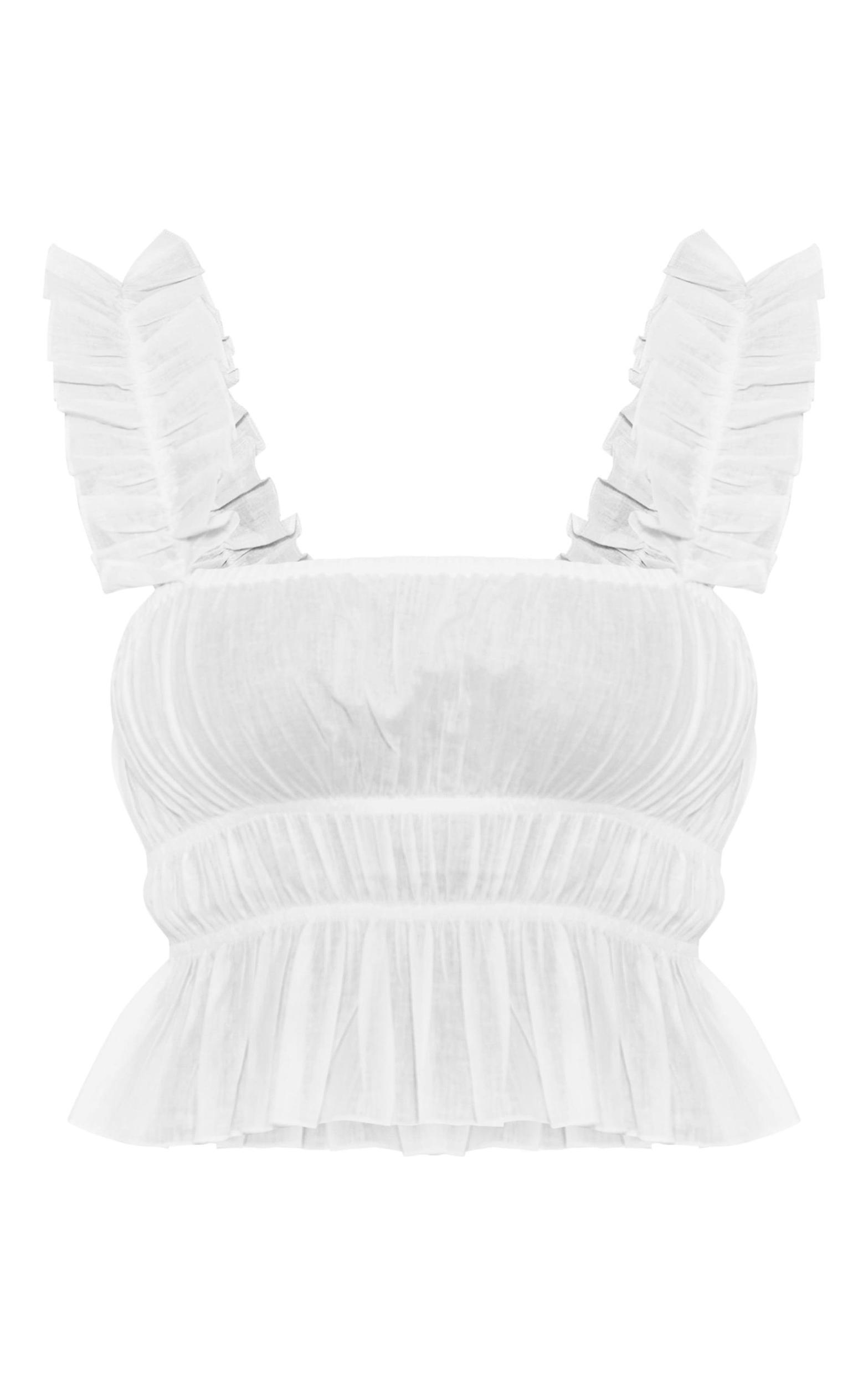 White Cotton Poplin Ruched Crop Top Product Image