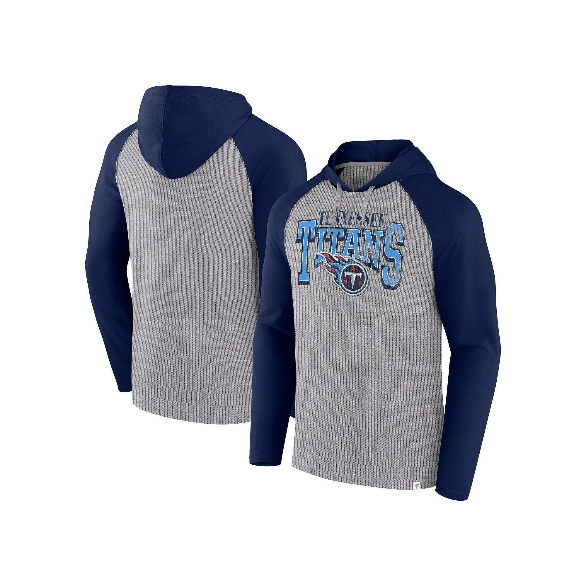 Men's Fanatics Gray/Navy Tennessee Titans Under Center Long Sleeve Hoodie T-Shirt, Size: 3XL, Grey Product Image