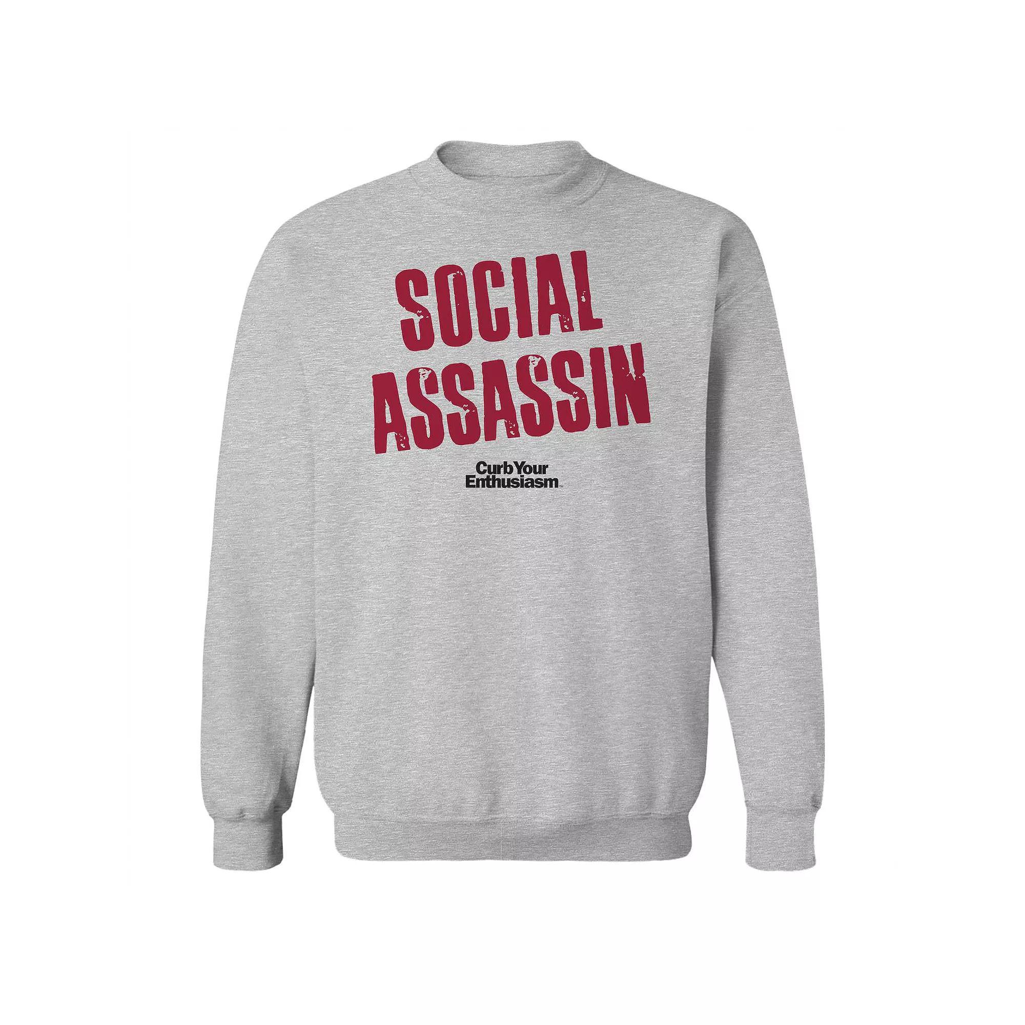 Men's Social Assassin CYE Curb Your Enthusiasm Graphic Fleece Crew Sweatshirt, Size: Large, Sport Gray Product Image