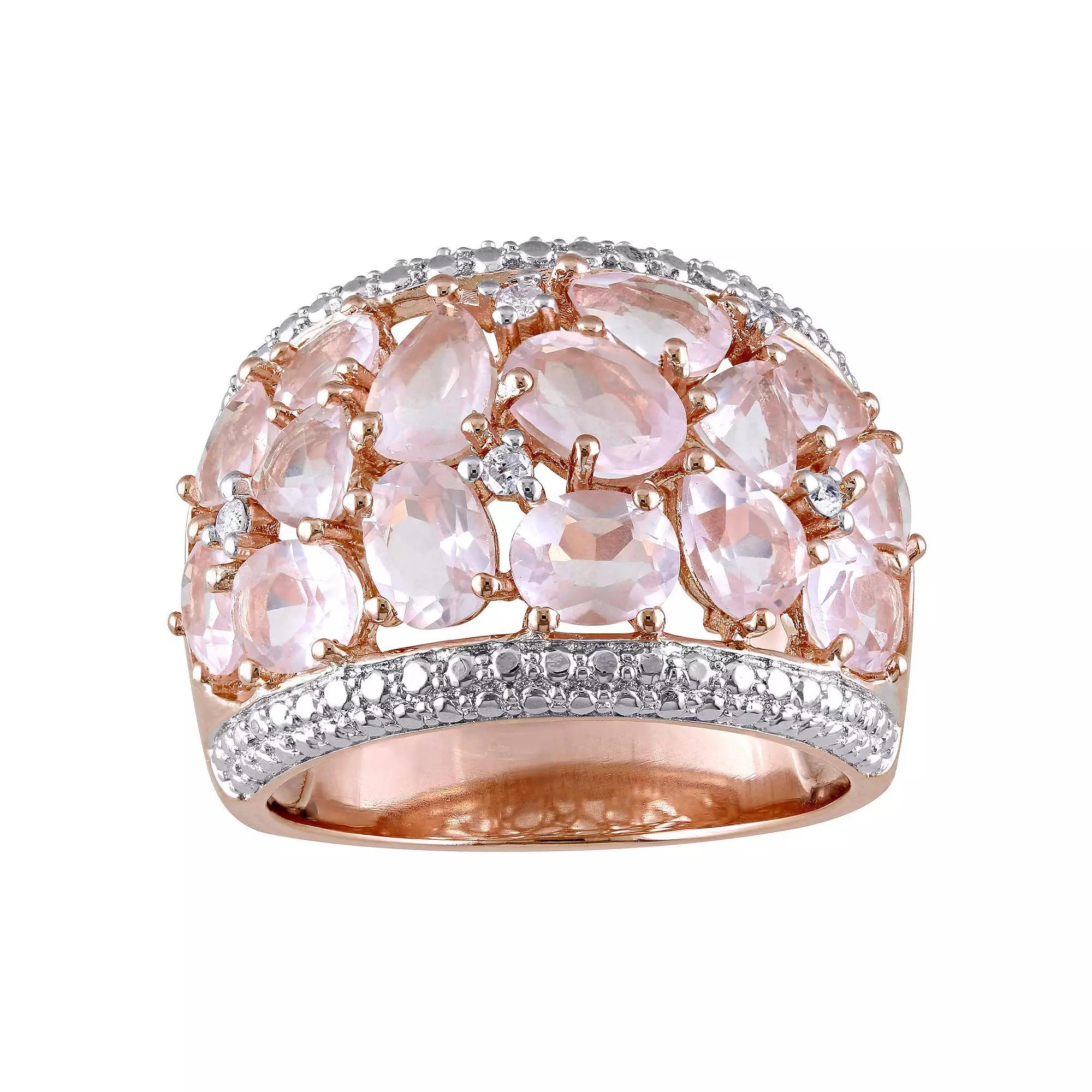 Stella Grace 18k Rose Gold Over Silver Rose Quartz & Diamond Accent Floral Ring, Women's, Size: 5, Pink Tone Product Image