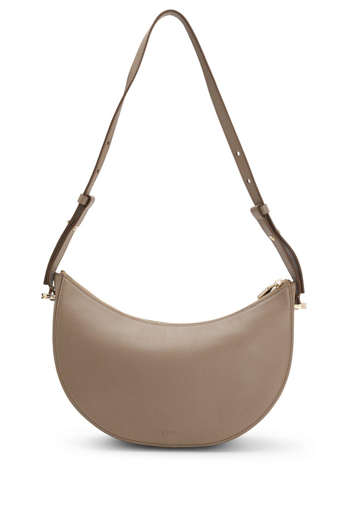 BOSS - Leather crossbody bag with Double B monogram - Light Brown Product Image