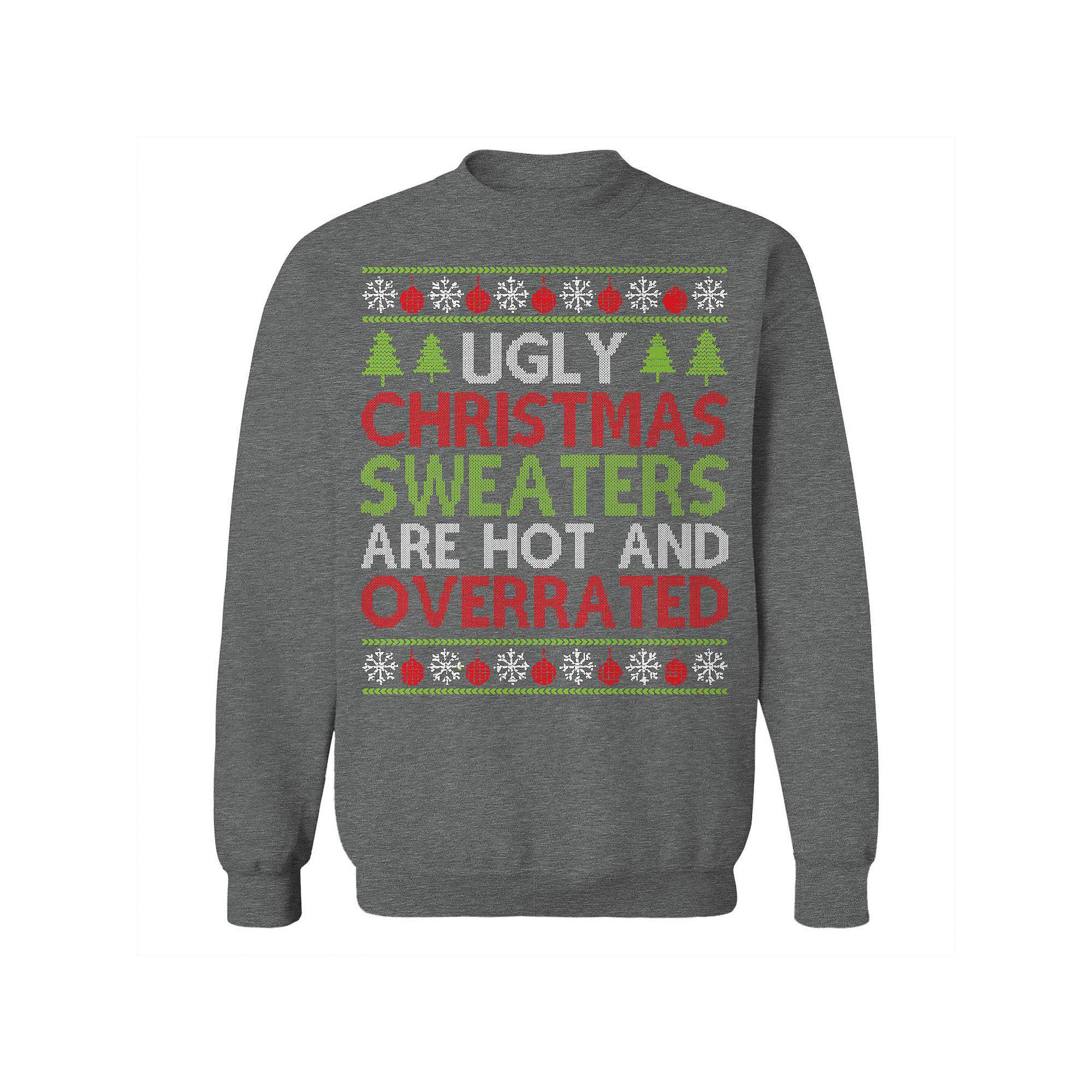 Men's Ugly Christmas Sweaters Overrated Graphic Sweatshirt, Size: XXL, Grey Heather Product Image