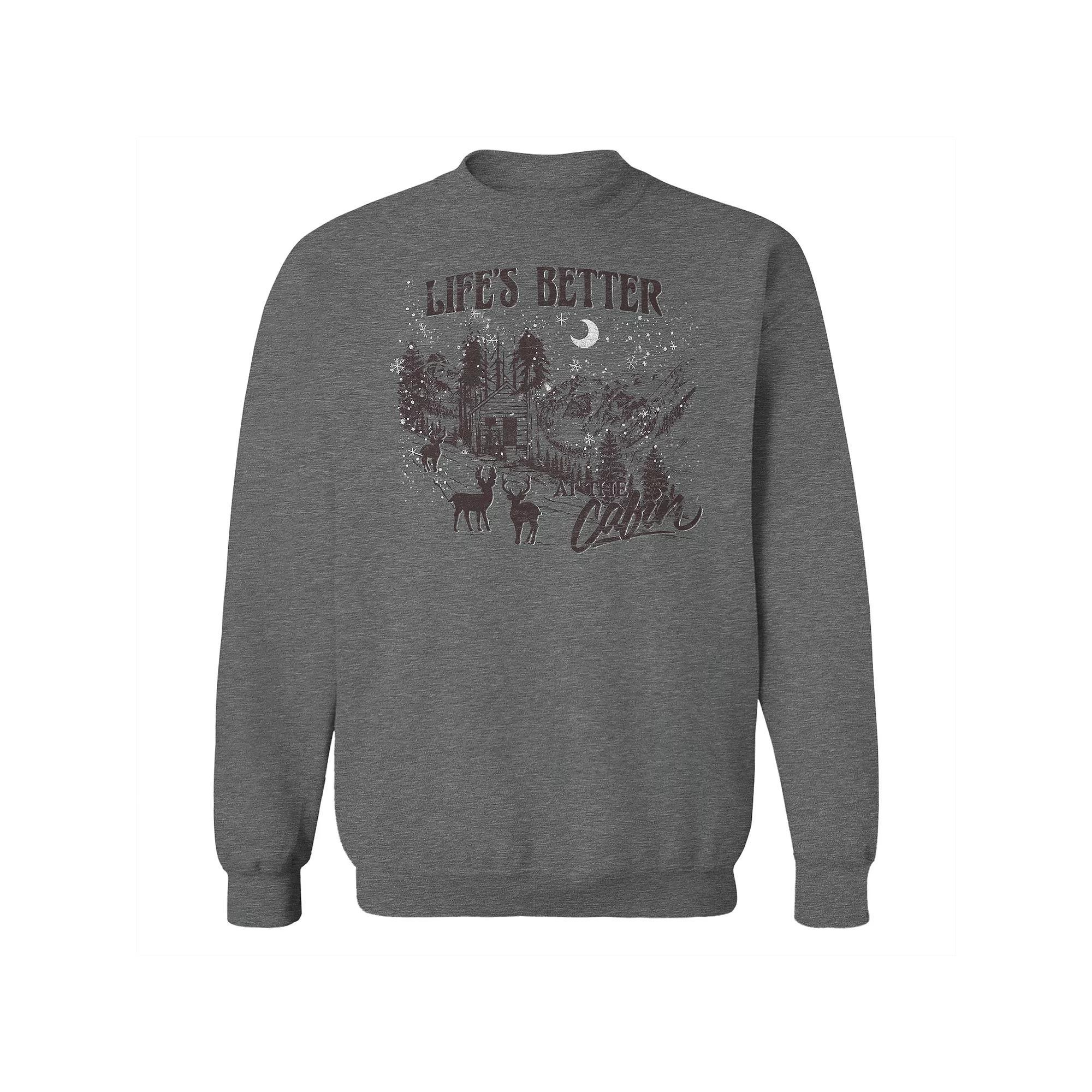 Men's Life's Better at the Cabin Fleece Sweatshirt, Women's, Size: Small, Grey Heather Product Image
