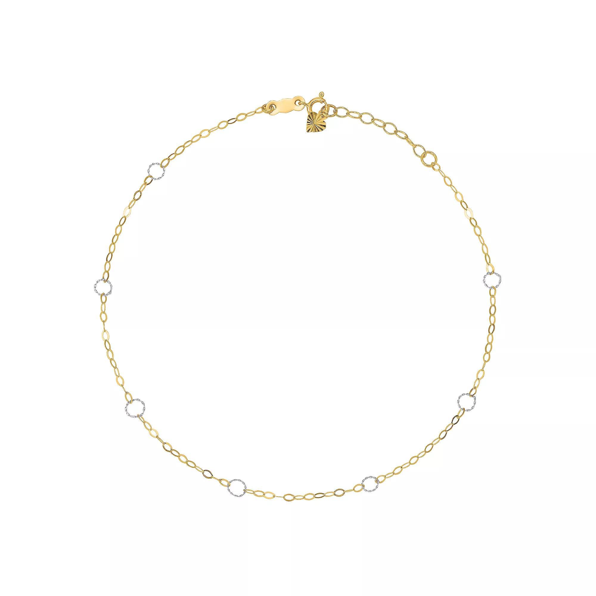 14k Gold Two-Tone Open Circle Link Anklet, Women's, Size: 9", 14k Two Tone Product Image