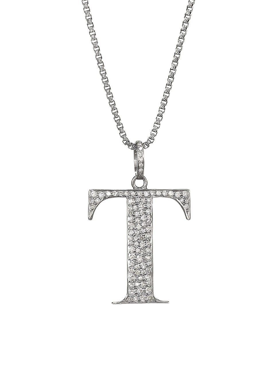 Womens Silvertone & Natural Champagne Diamond Initial Pendant Necklace Product Image
