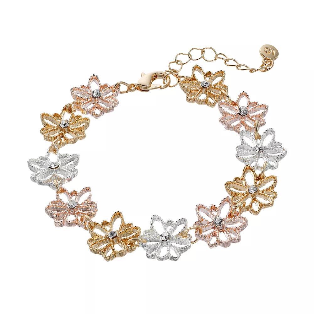LC Lauren Conrad Tri Tone Textured Flower Bracelet, Women's, Clear Product Image