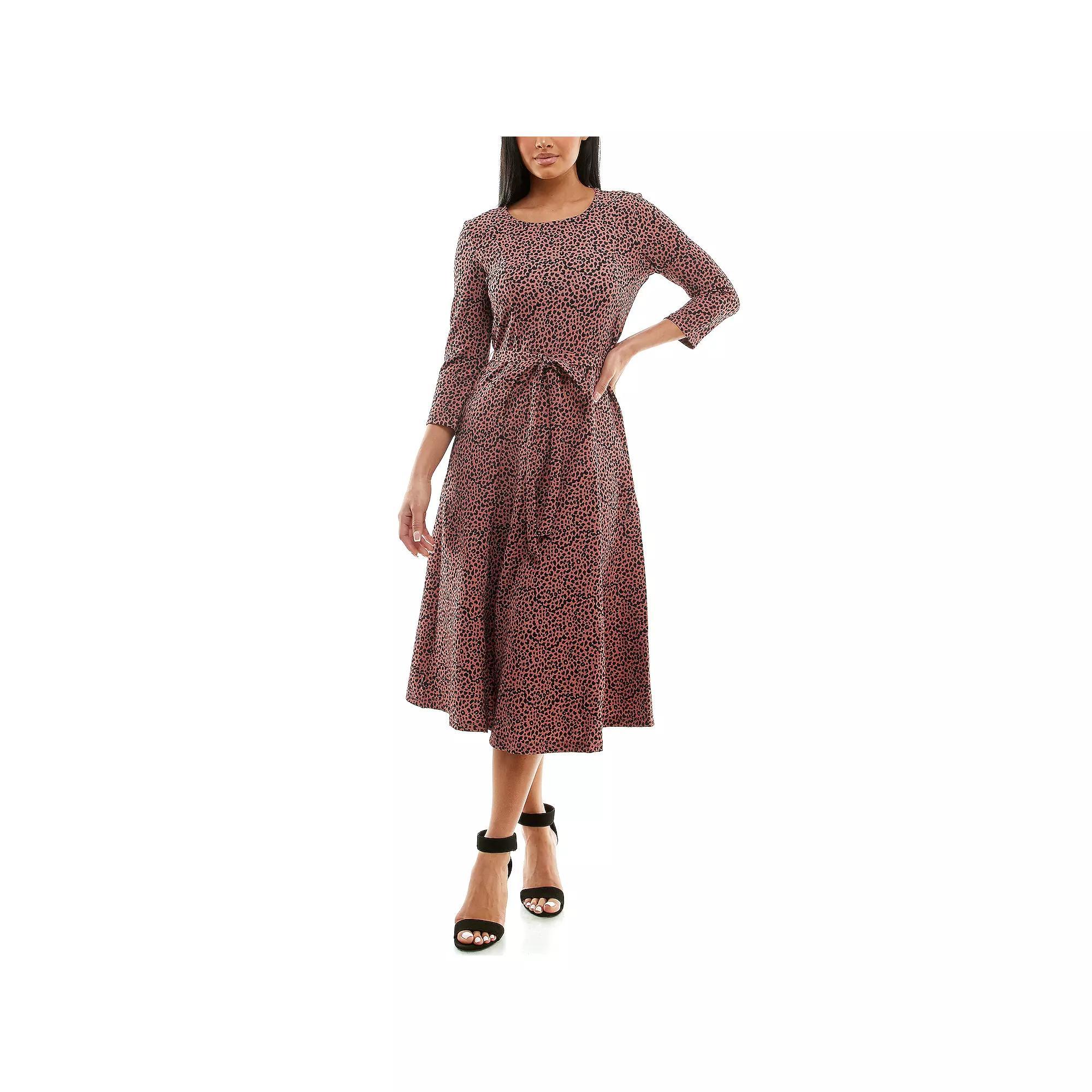 Women's Nina Leonard Sylvia Print Midi Dress, Size: Small, Dusty Pink Animal Product Image