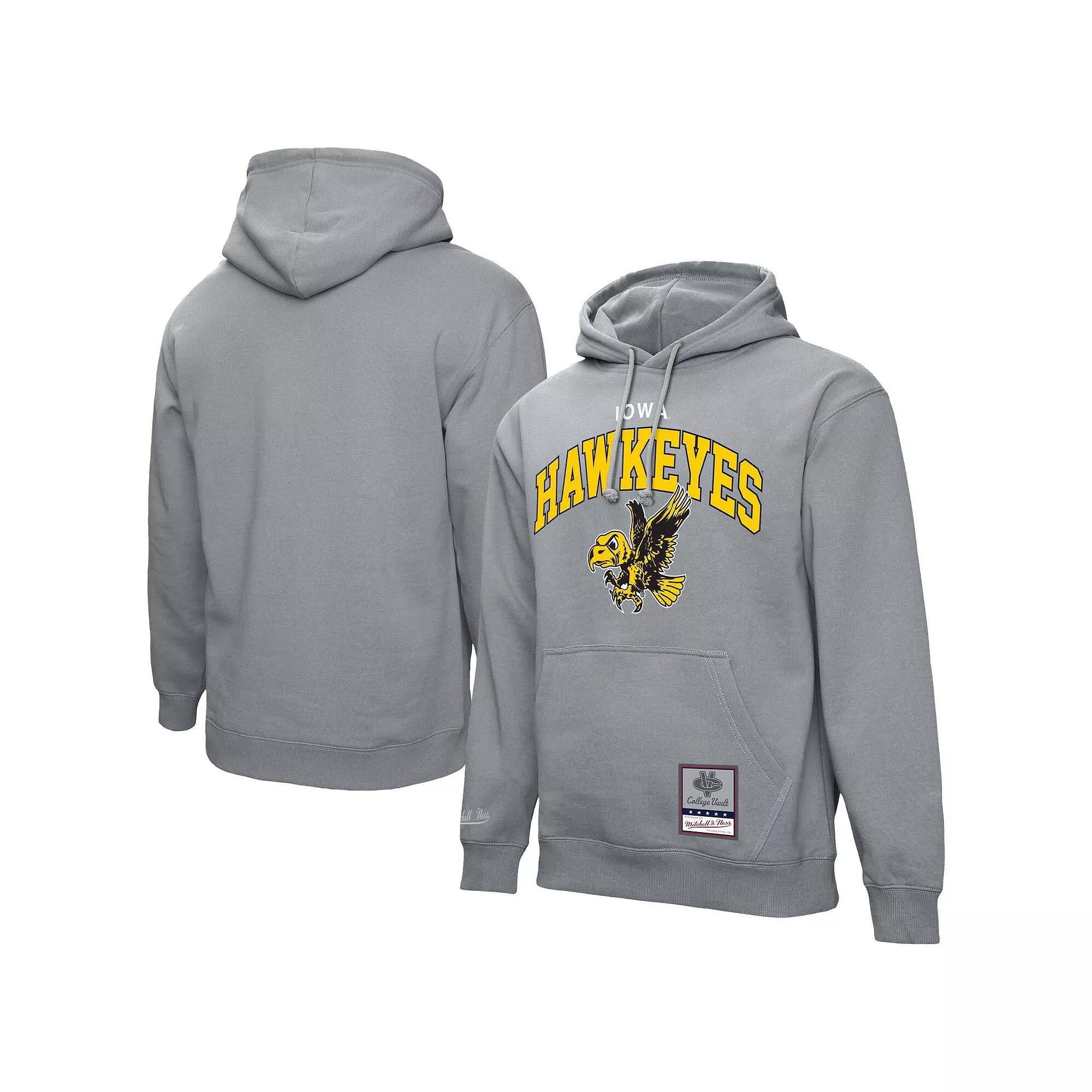 Men's Mitchell & Ness  Heather Gray Iowa Hawkeyes Classic Arch Pullover Hoodie, Size: 2XL, Grey Product Image