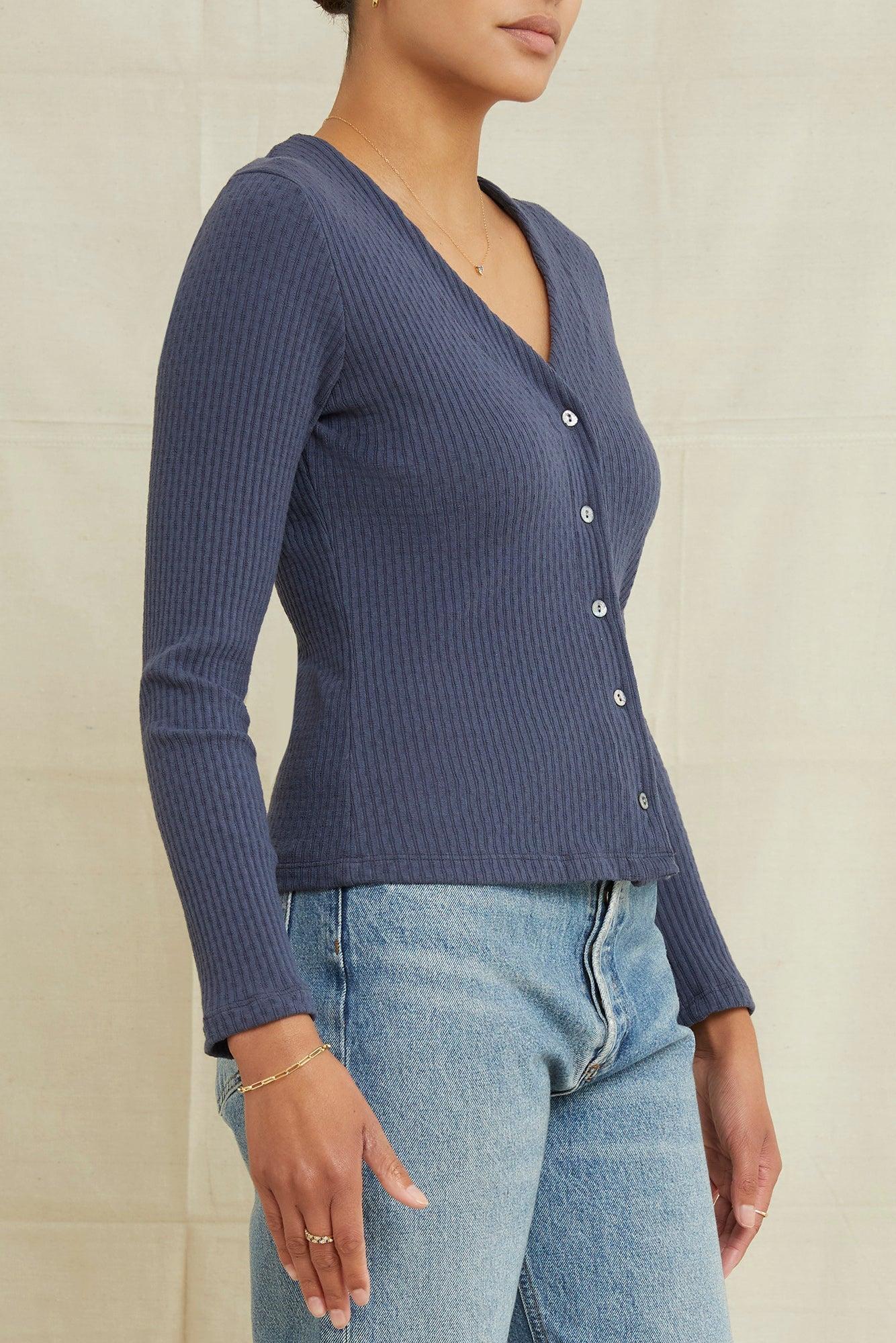 Bridgette Pointelle Rib Cardigan - Pacific Blue - ReAmour Product Image