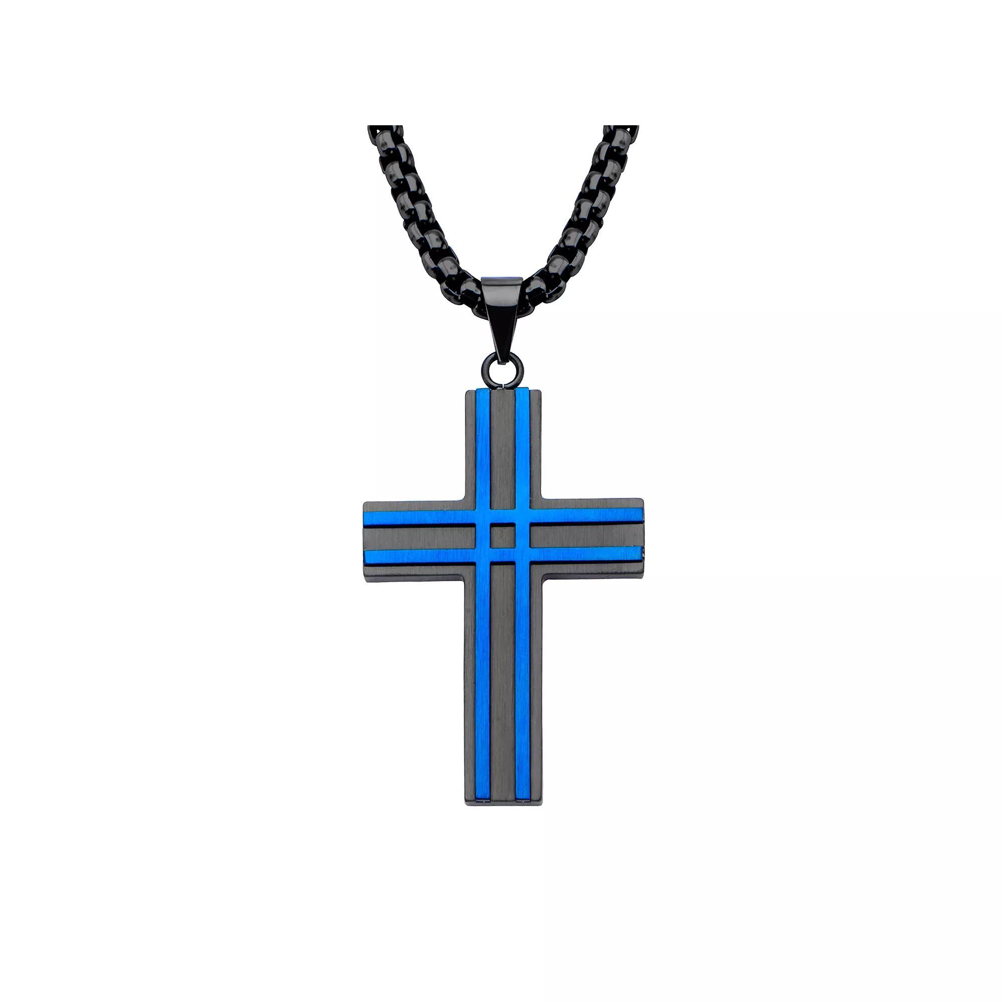 Men's Black & Blue Stainless Steel Cross Pendant Necklace, Size: 24", Tone Product Image