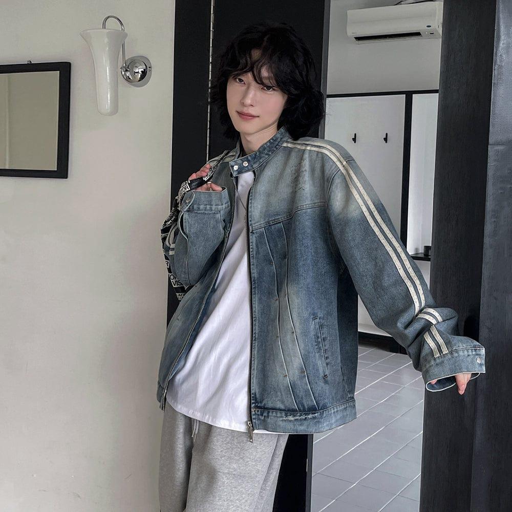 RT No. 12487 STRIPED BLUE BIKER DENIM JK Product Image