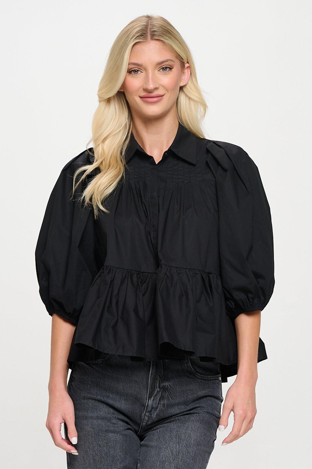 Black Poplin Blouse Product Image