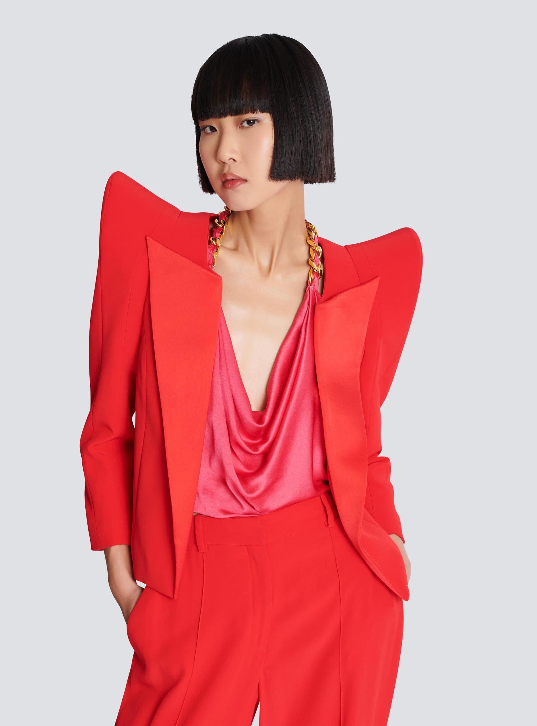 Cropped crepe jacket with structured shoulders Product Image