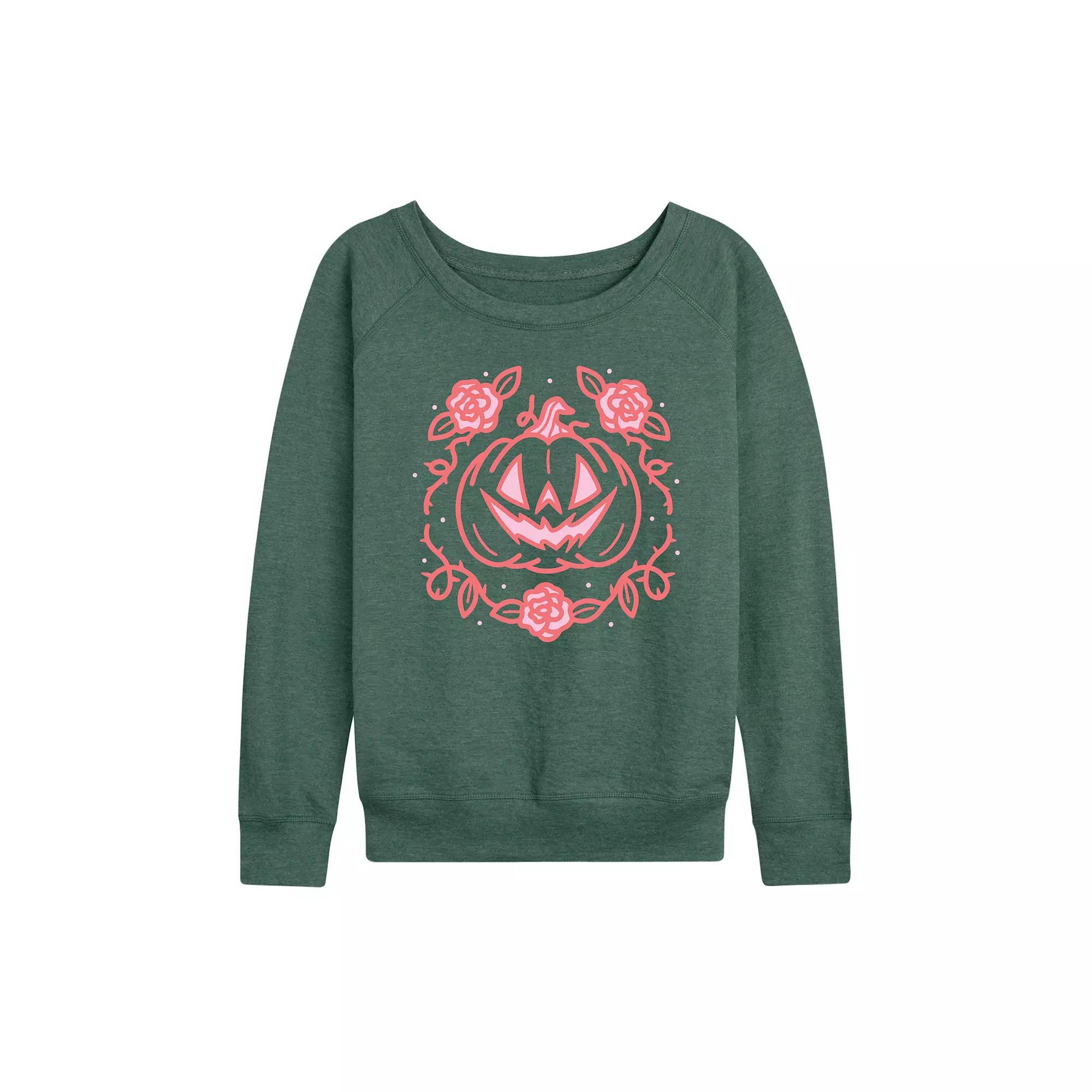Womens Coquette Pumpkin Rose Halloween French Terry Long Sleeve Tee Grey Dark Red Product Image