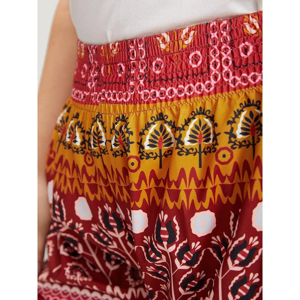 Plus Size Boho Print Pocket Elastic Waist Shorts Women Multicolor Vacation Shirred Dailywear Shorts BloomChic 30/6X Product Image