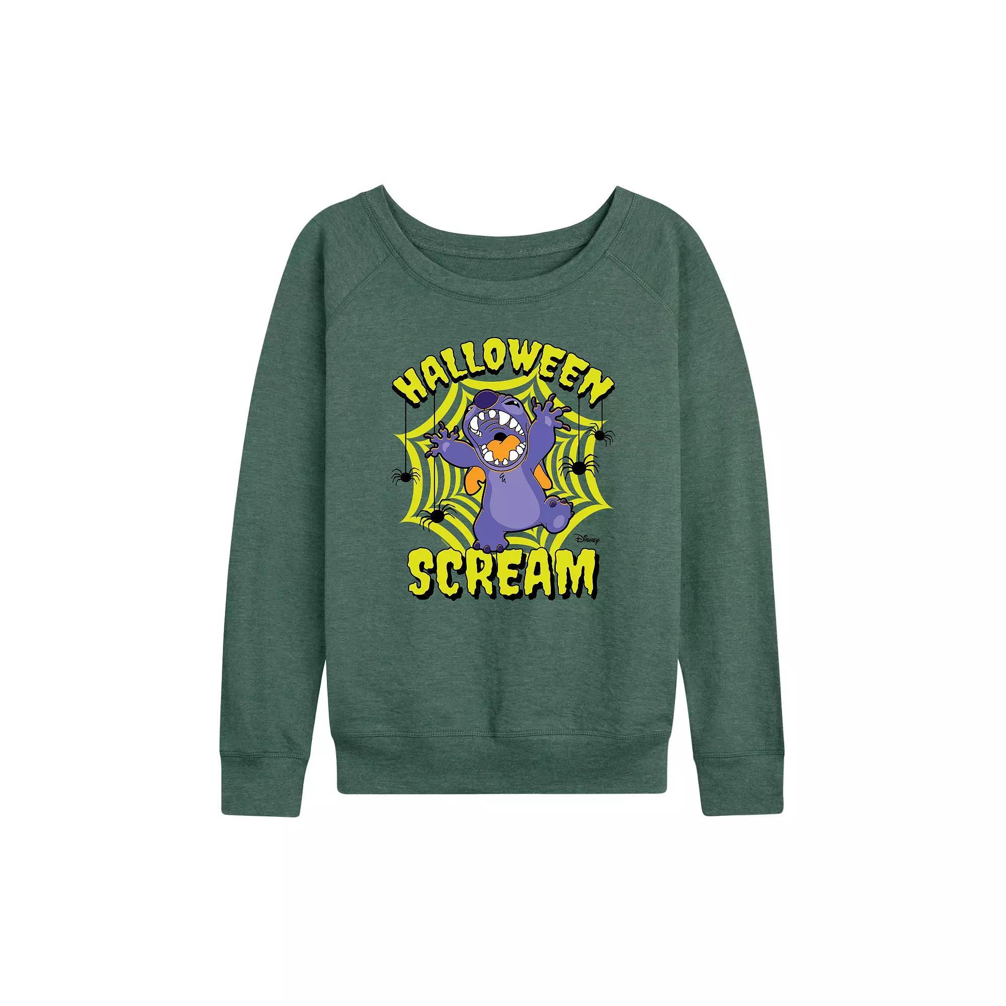Disneys Lilo & Stitch Womens Halloween Scream French Terry Long Sleeve Tee Grey Green Product Image