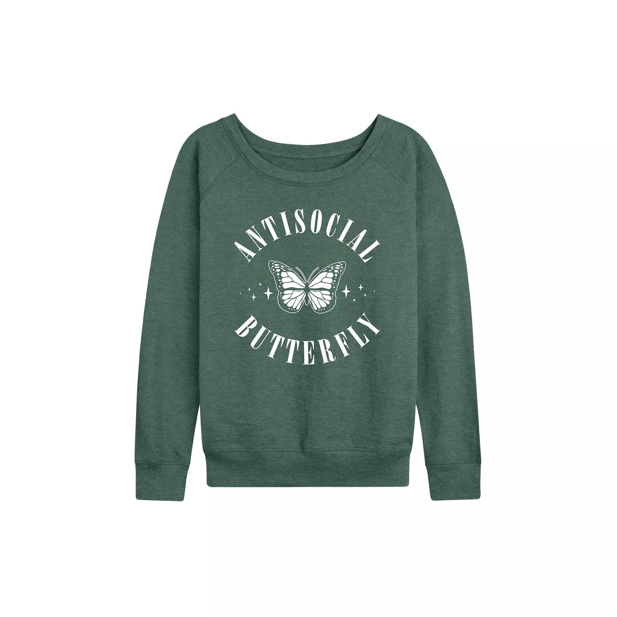 Womens Antisocial Butterfly Graphic Tee, Girls Heather Grey Product Image