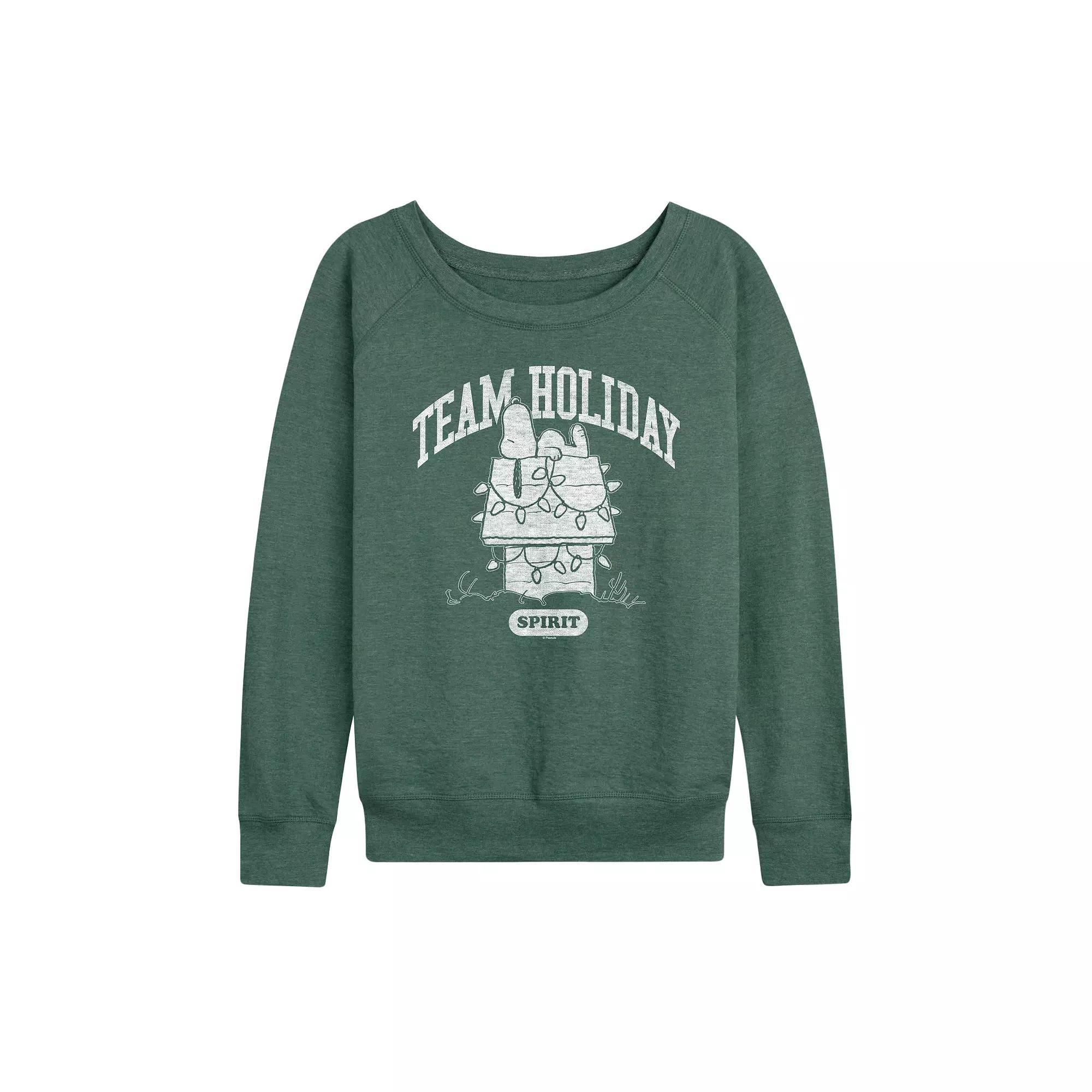 Women's Peanuts Team Holiday Spirit French Terry Long Sleeve Tee, Size: Large, Grey Dark Red Product Image