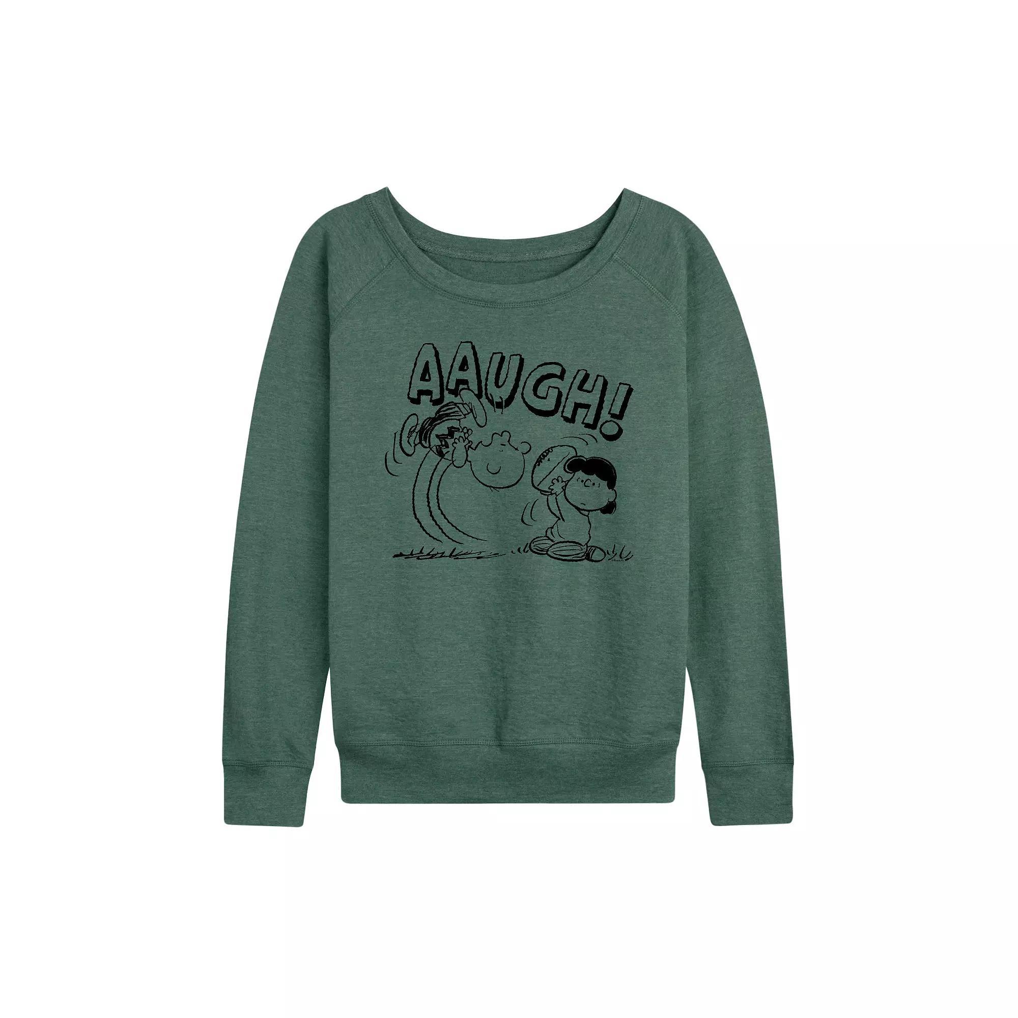 Womens Peanuts Charlie Brown Football French Terry Long Sleeve Tee, Girls Grey Green Product Image
